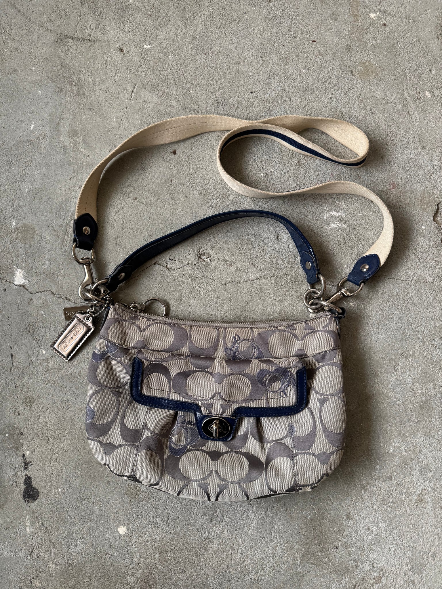 Coach 2Way Signature Embroidered Hearts Shoulder Bag Grey/Blue