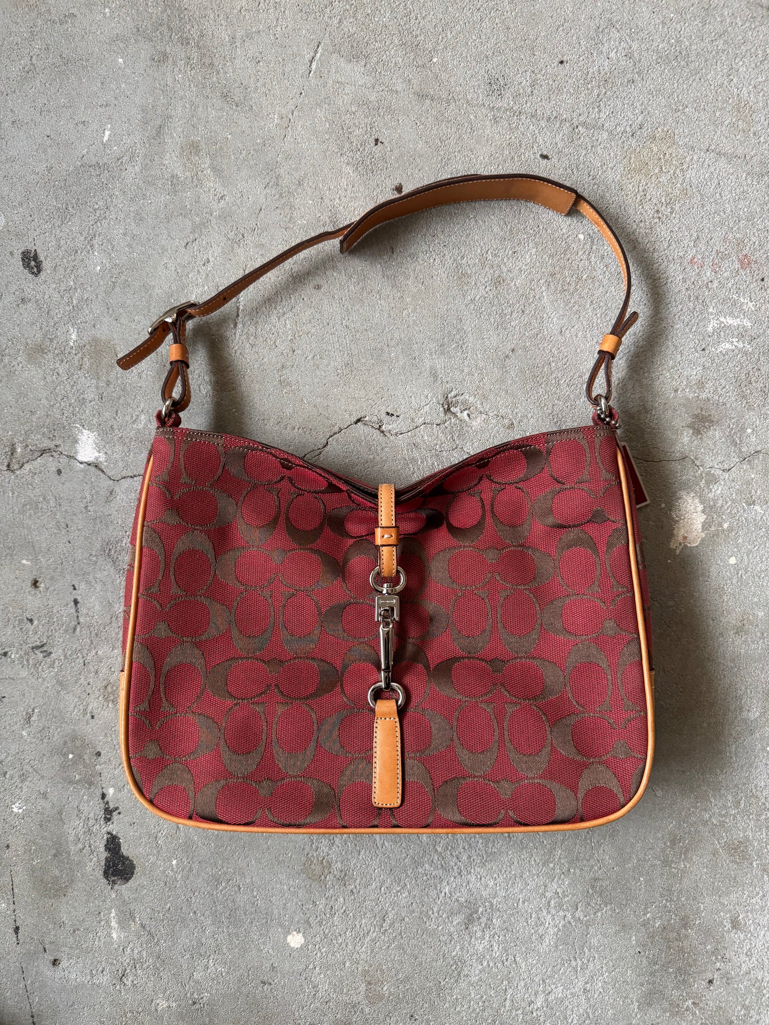 Coach Hobo Signature Clip Canvas Handbag 'Red/Beige'