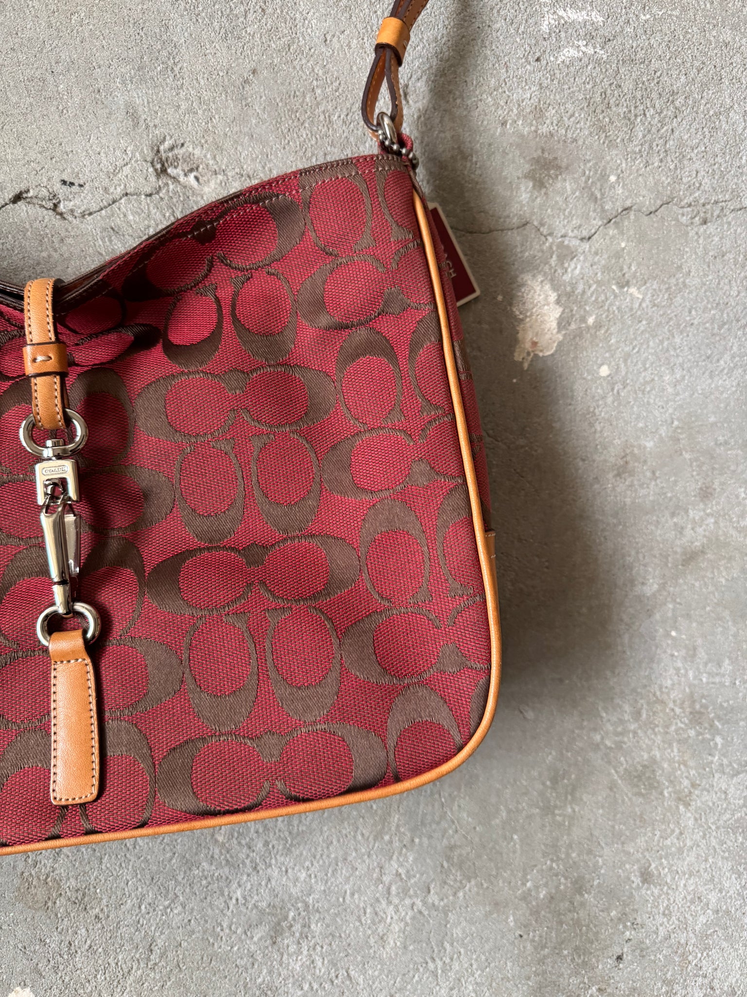 Coach Hobo Signature Clip Canvas Handbag 'Red/Beige'