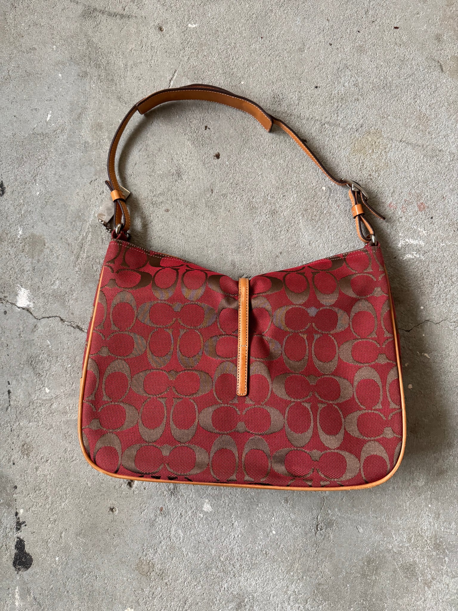 Coach Hobo Signature Clip Canvas Handbag 'Red/Beige'