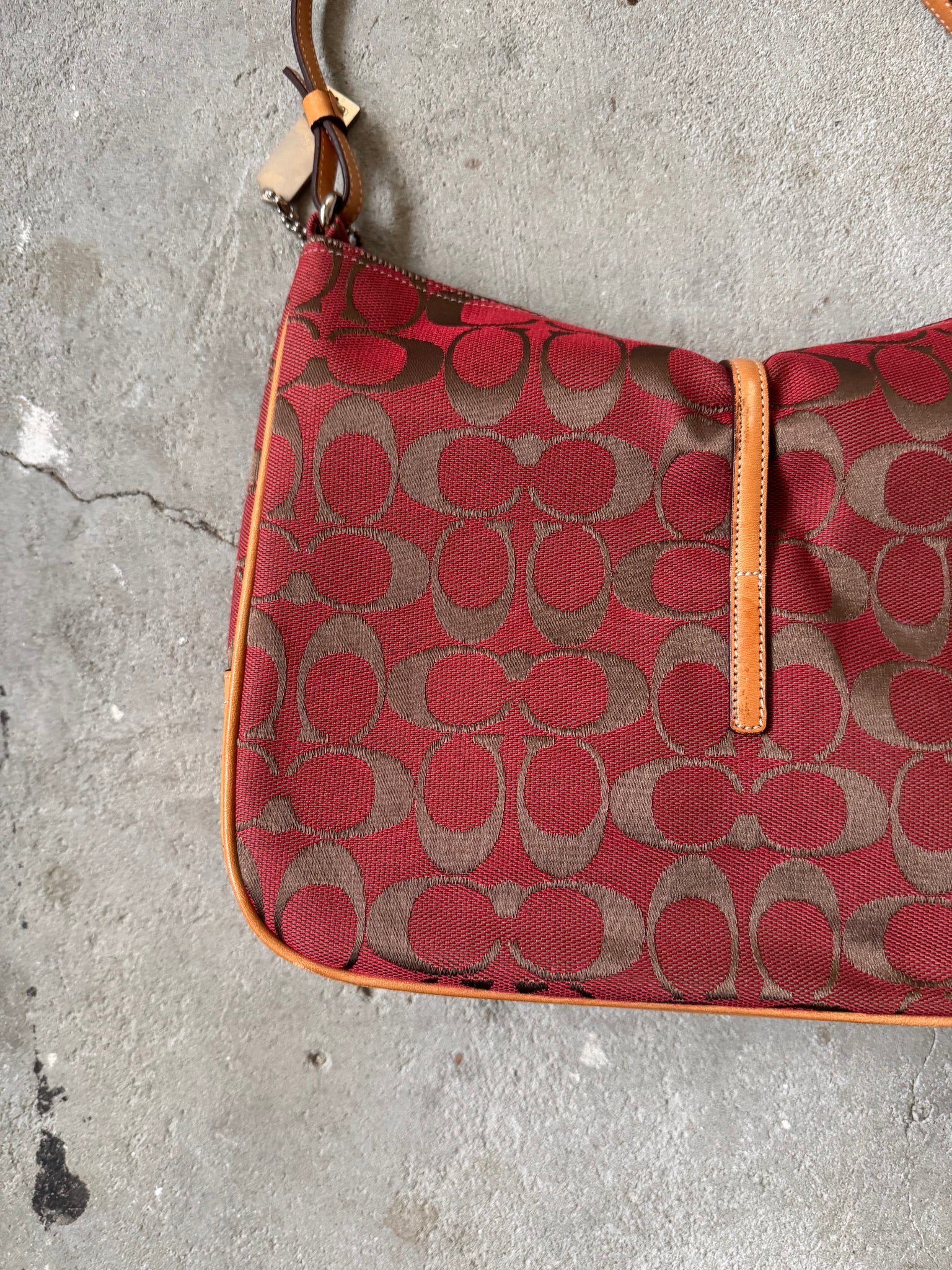 Coach Hobo Signature Clip Canvas Handbag 'Red/Beige'
