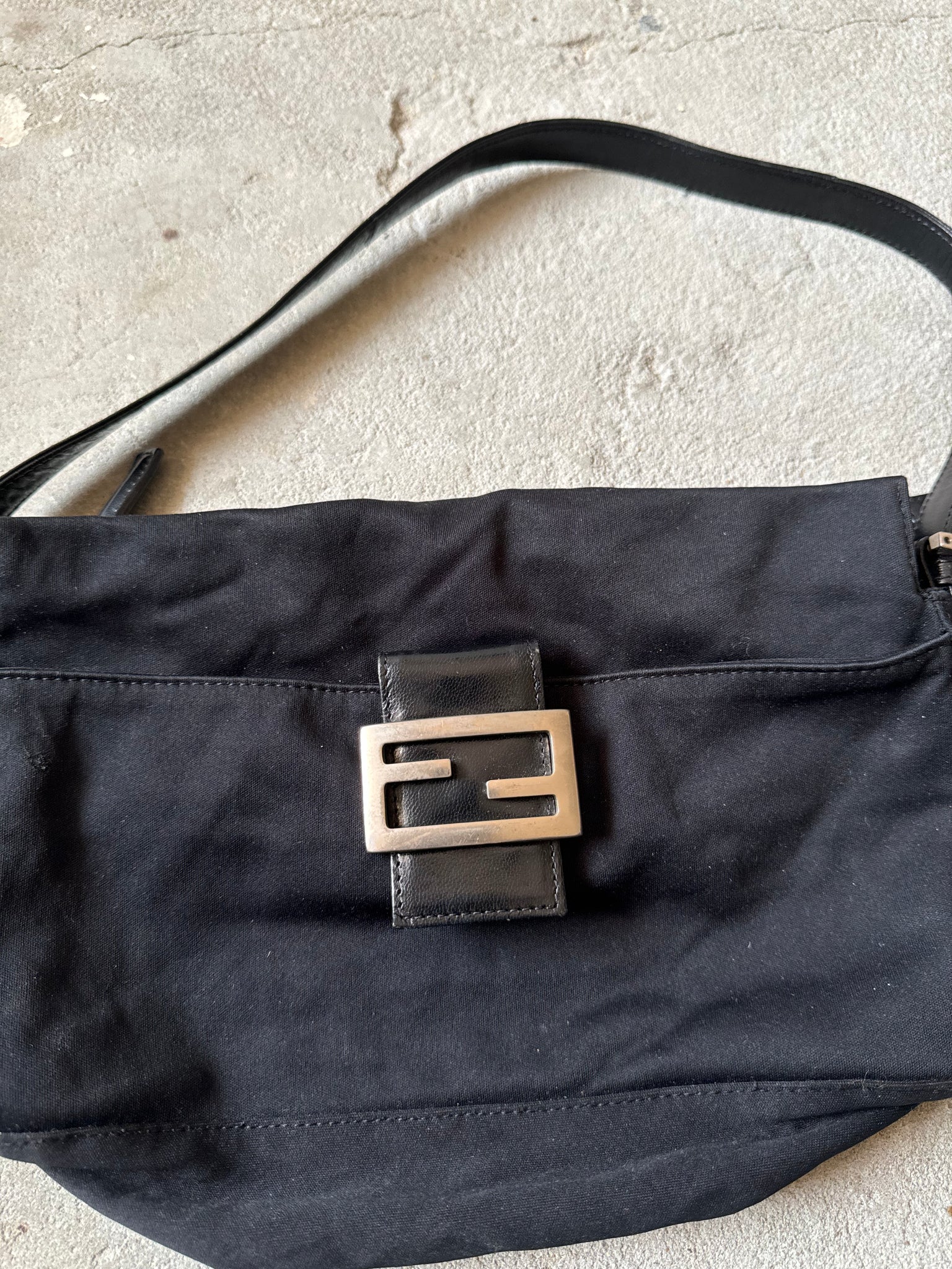 Fendi Baguette Cloth Shoulder Bag Black
