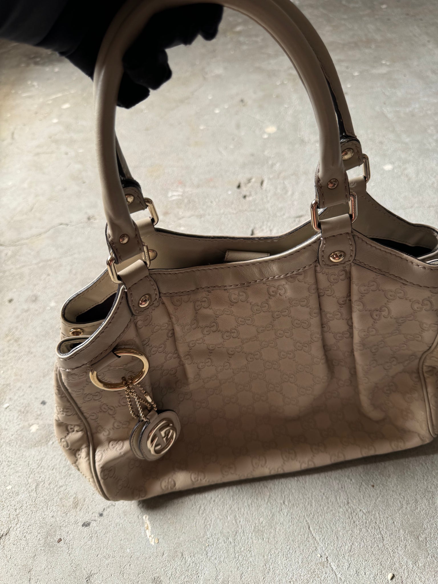 Gucci GG Monogram Sukey Leather Handbag Cream