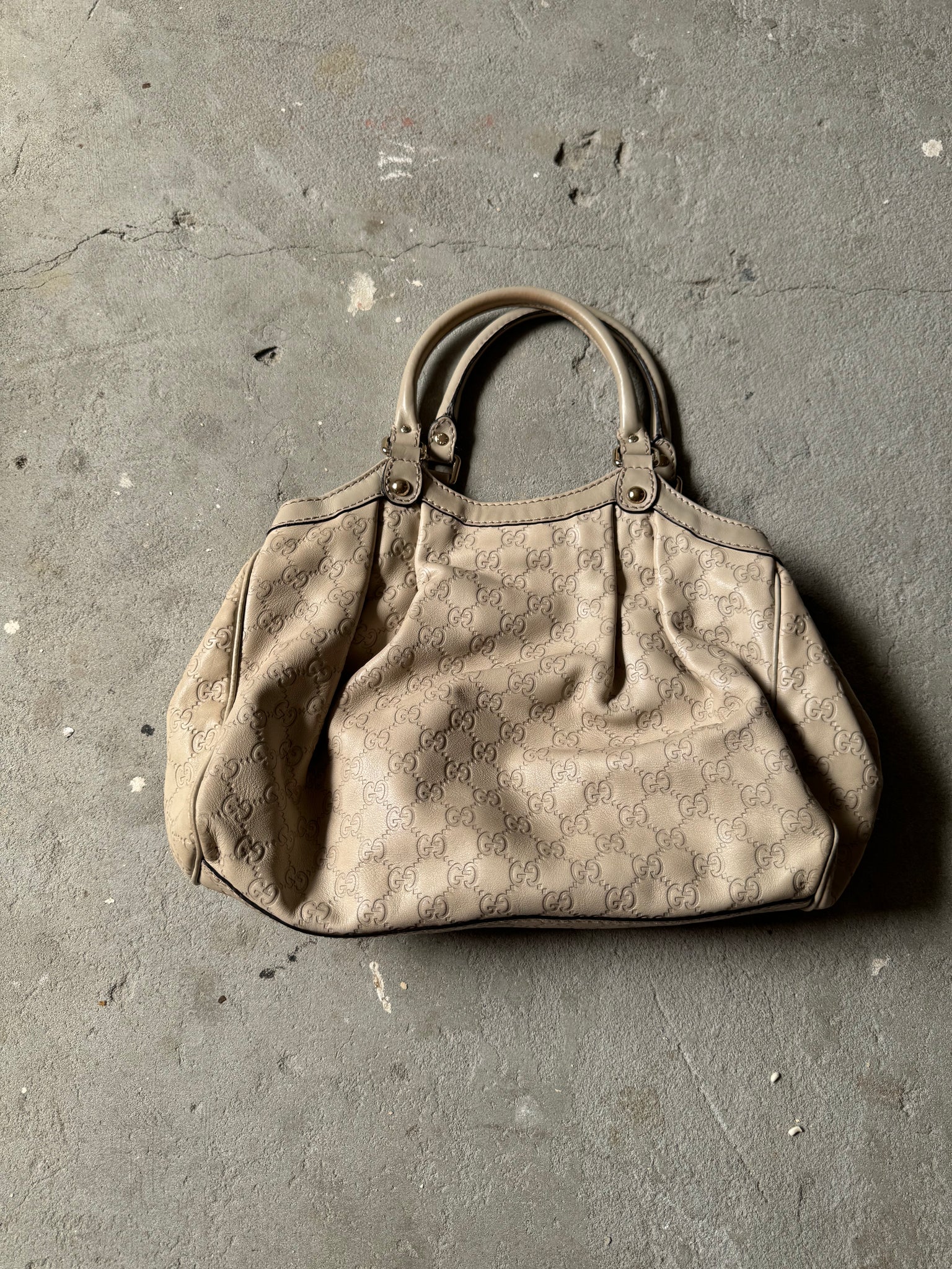 Gucci GG Monogram Sukey Leather Handbag Cream