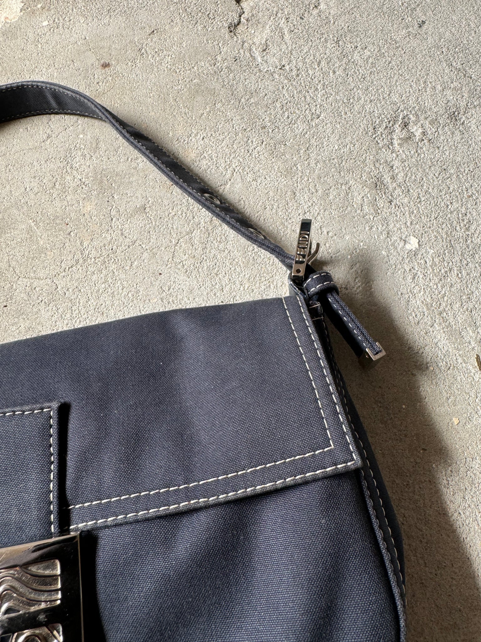 Fendi Mamma Baguette Shoulder Bag Navy