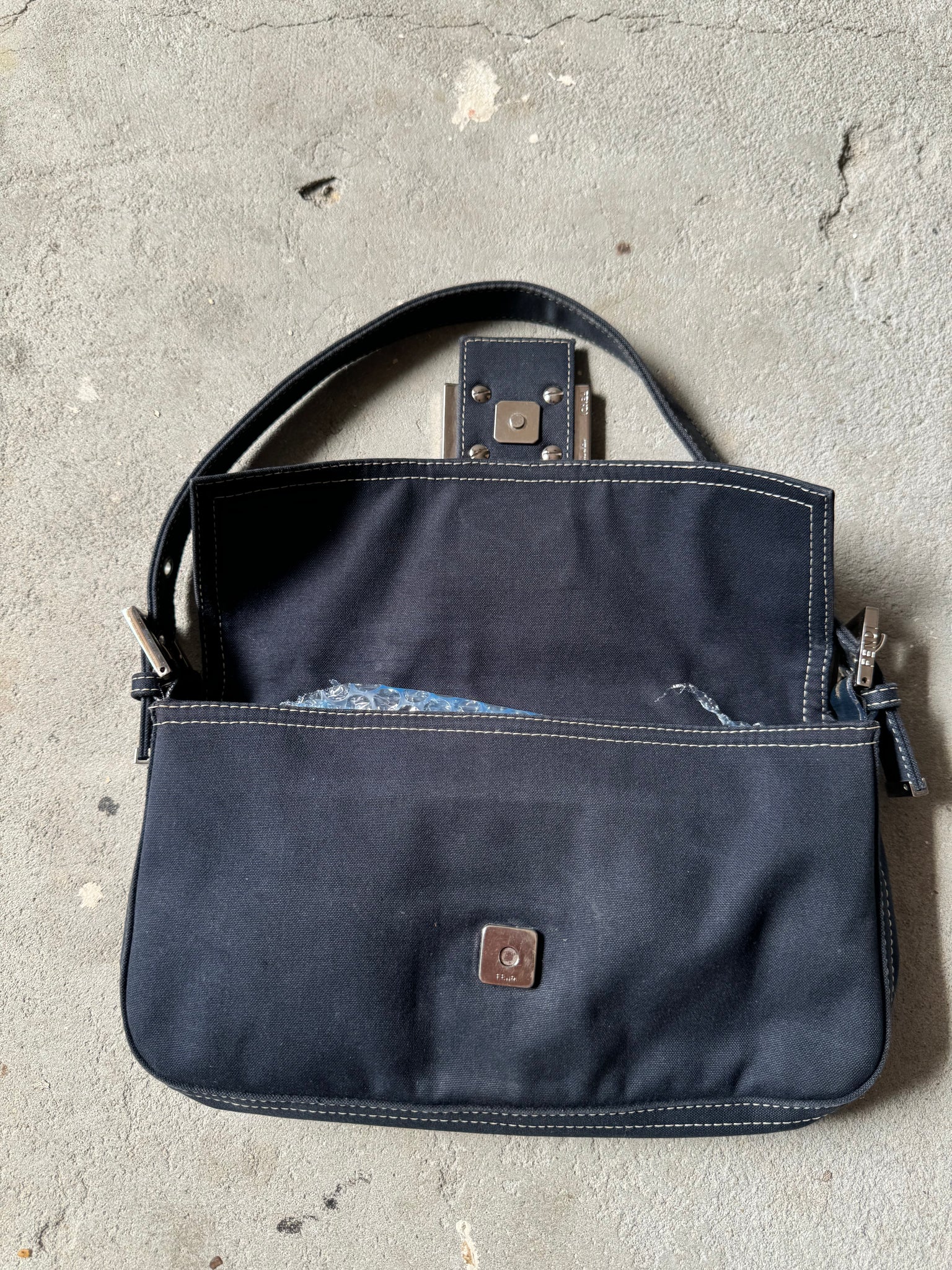 Fendi Mamma Baguette Shoulder Bag Navy