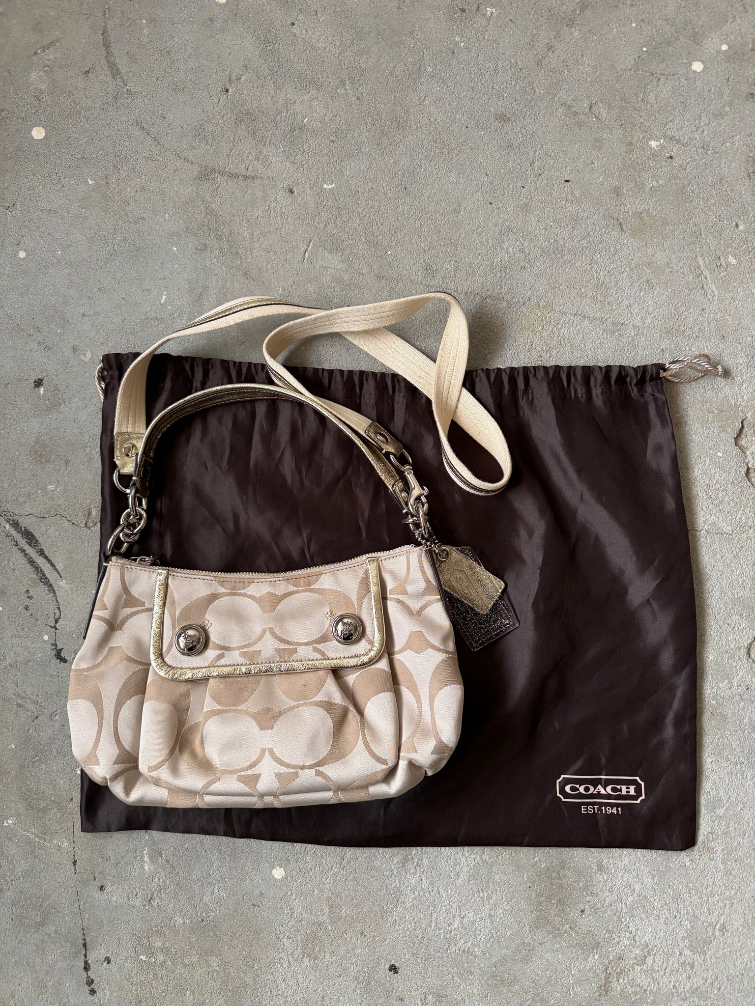 Coach 2Way Signature Shoulder Bag Cream/Gold