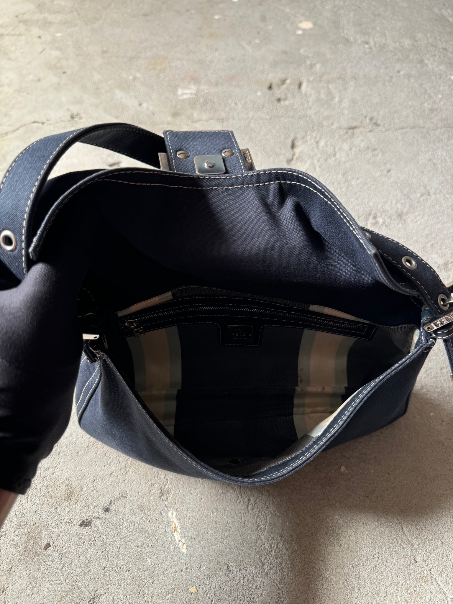 Fendi Mamma Baguette Shoulder Bag Navy
