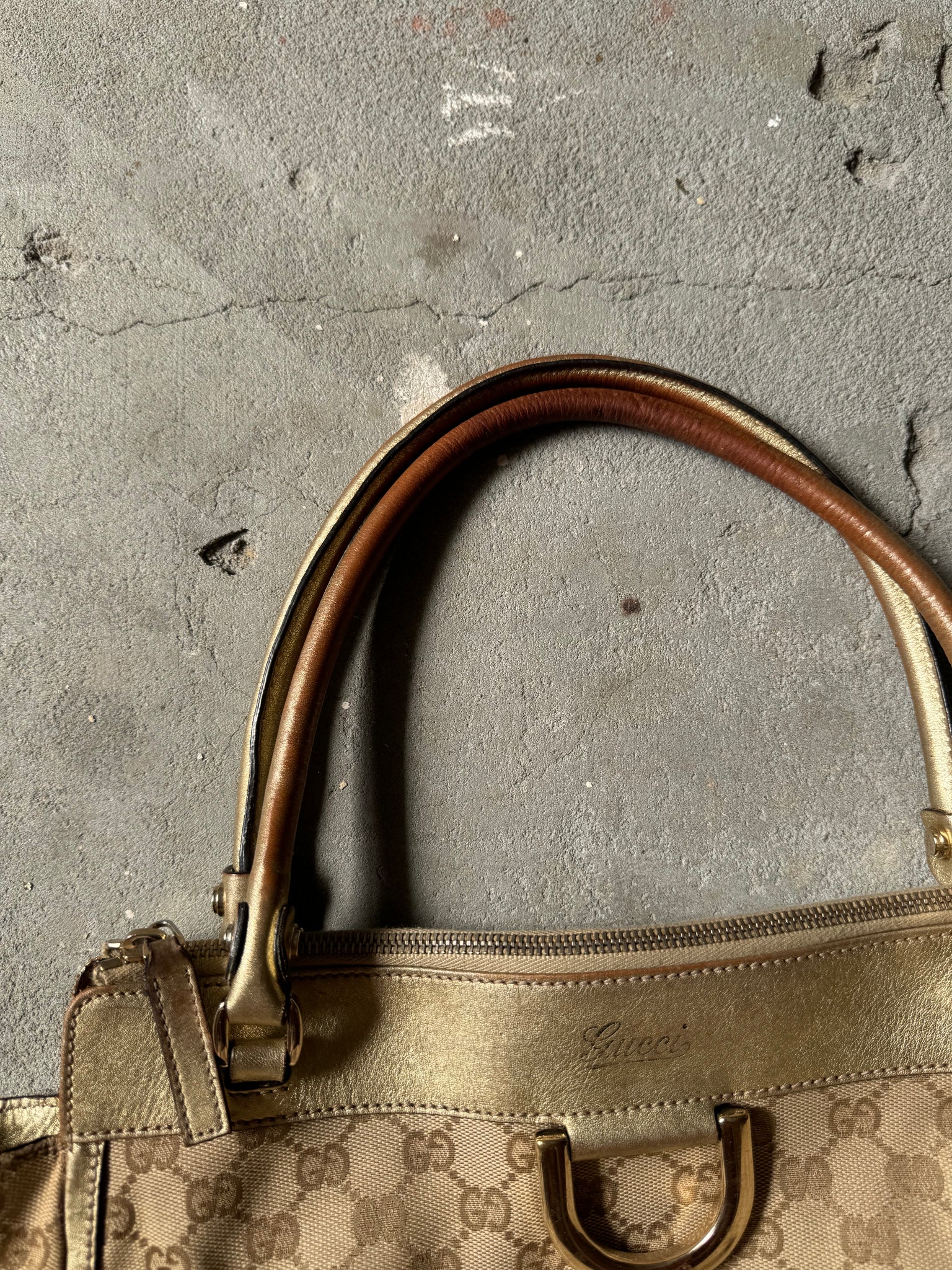 Gucci GG Monogram D Ring HandBag Beige/Gold