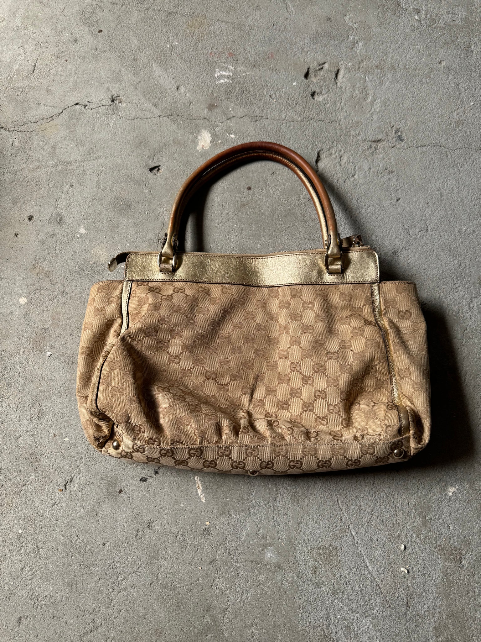 Gucci GG Monogram D Ring HandBag Beige/Gold