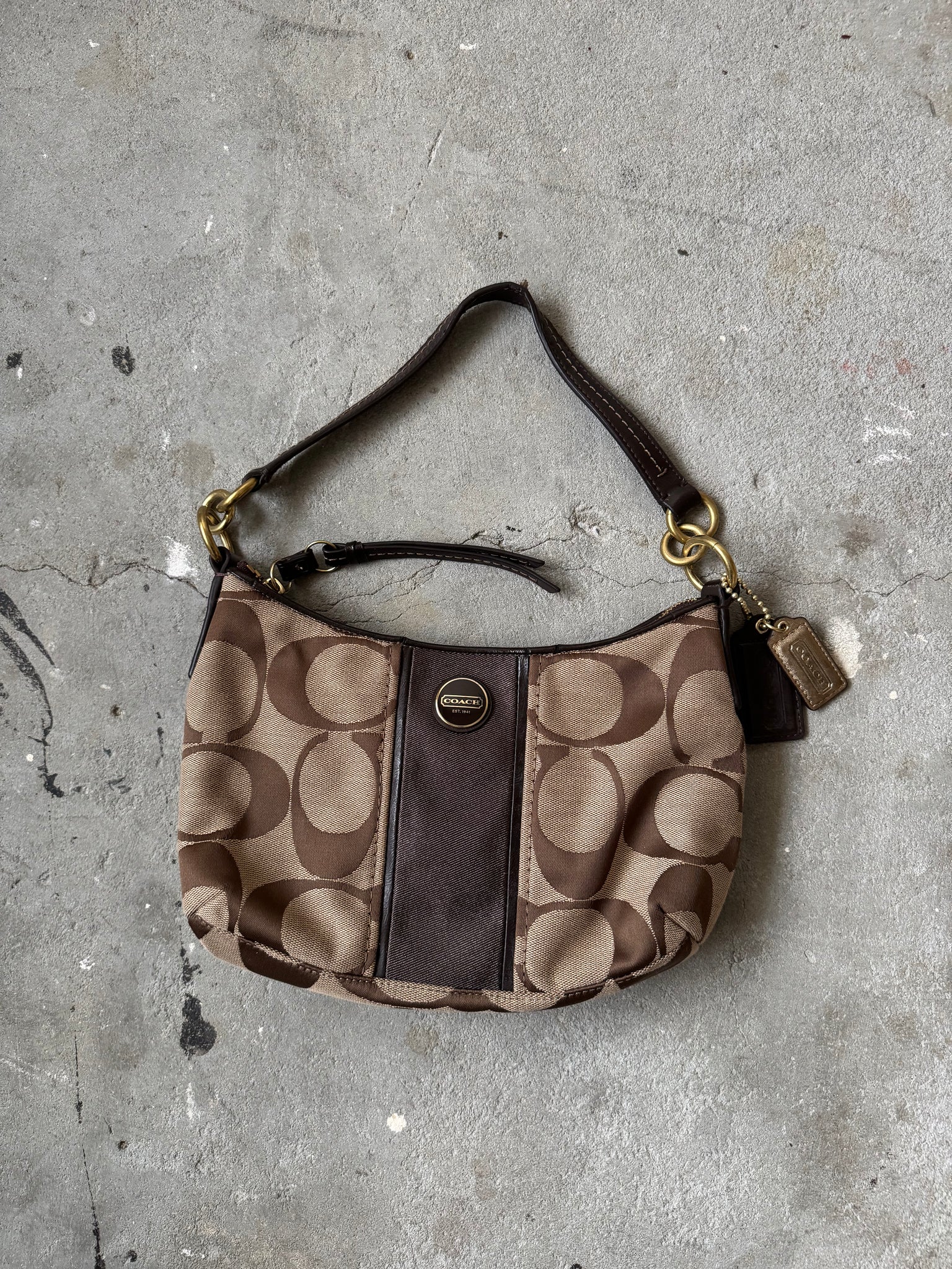 Coach 2Way Signature Stripe ShoulderBag Beige/Brown