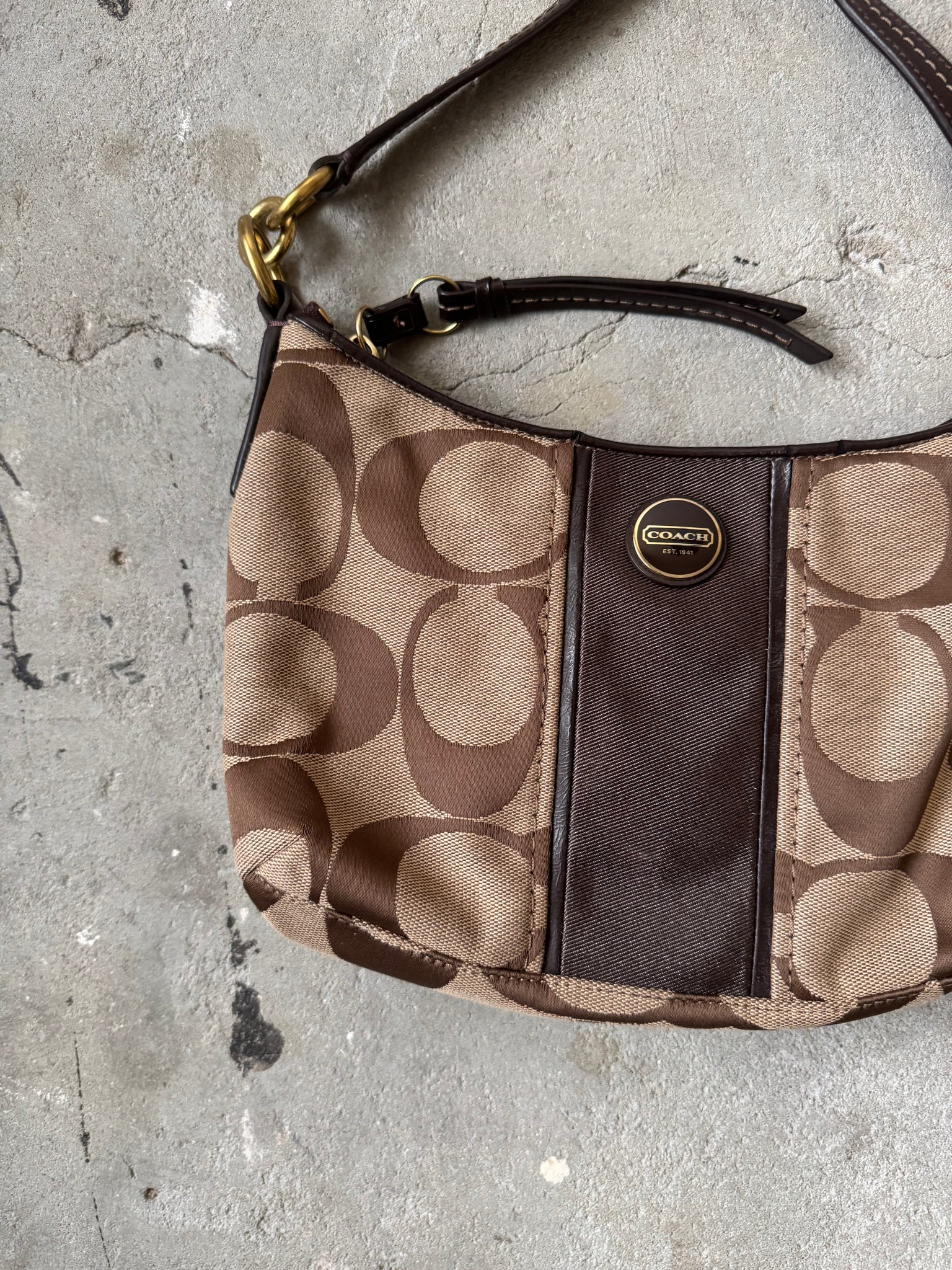 Coach 2Way Signature Stripe ShoulderBag Beige/Brown