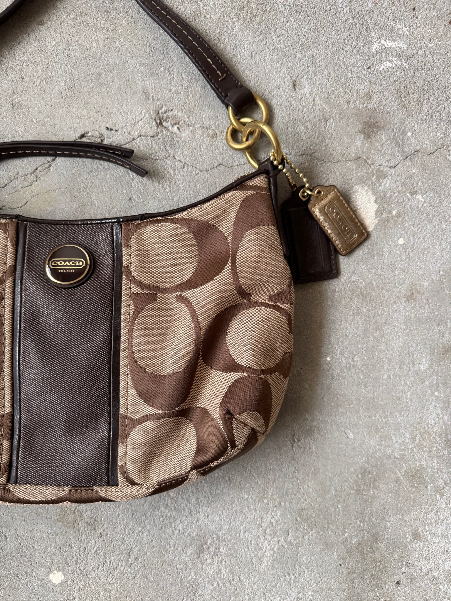 Coach 2Way Signature Stripe ShoulderBag Beige/Brown