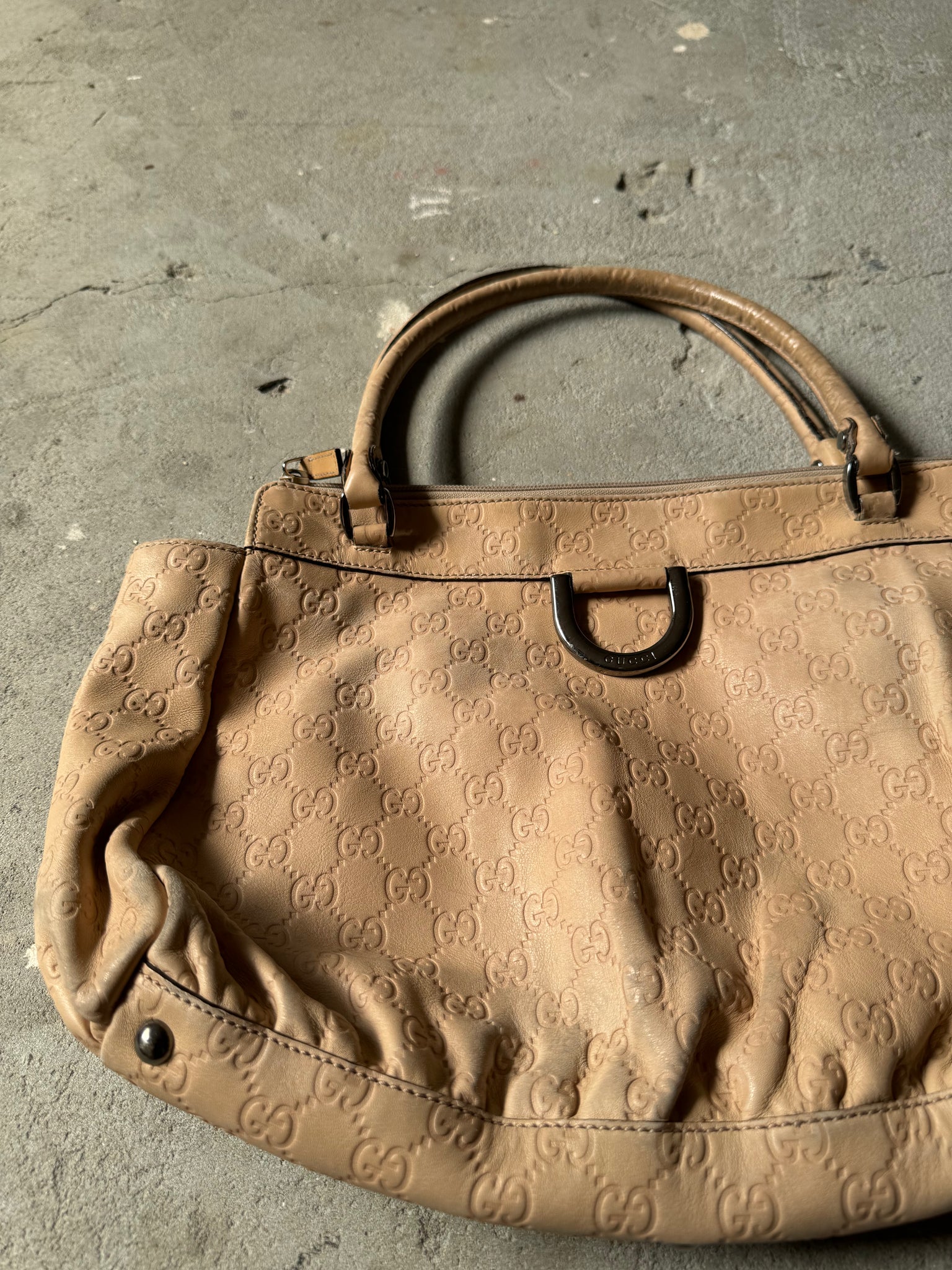 Gucci GG Monogram Leather D Ring HandBag Beige
