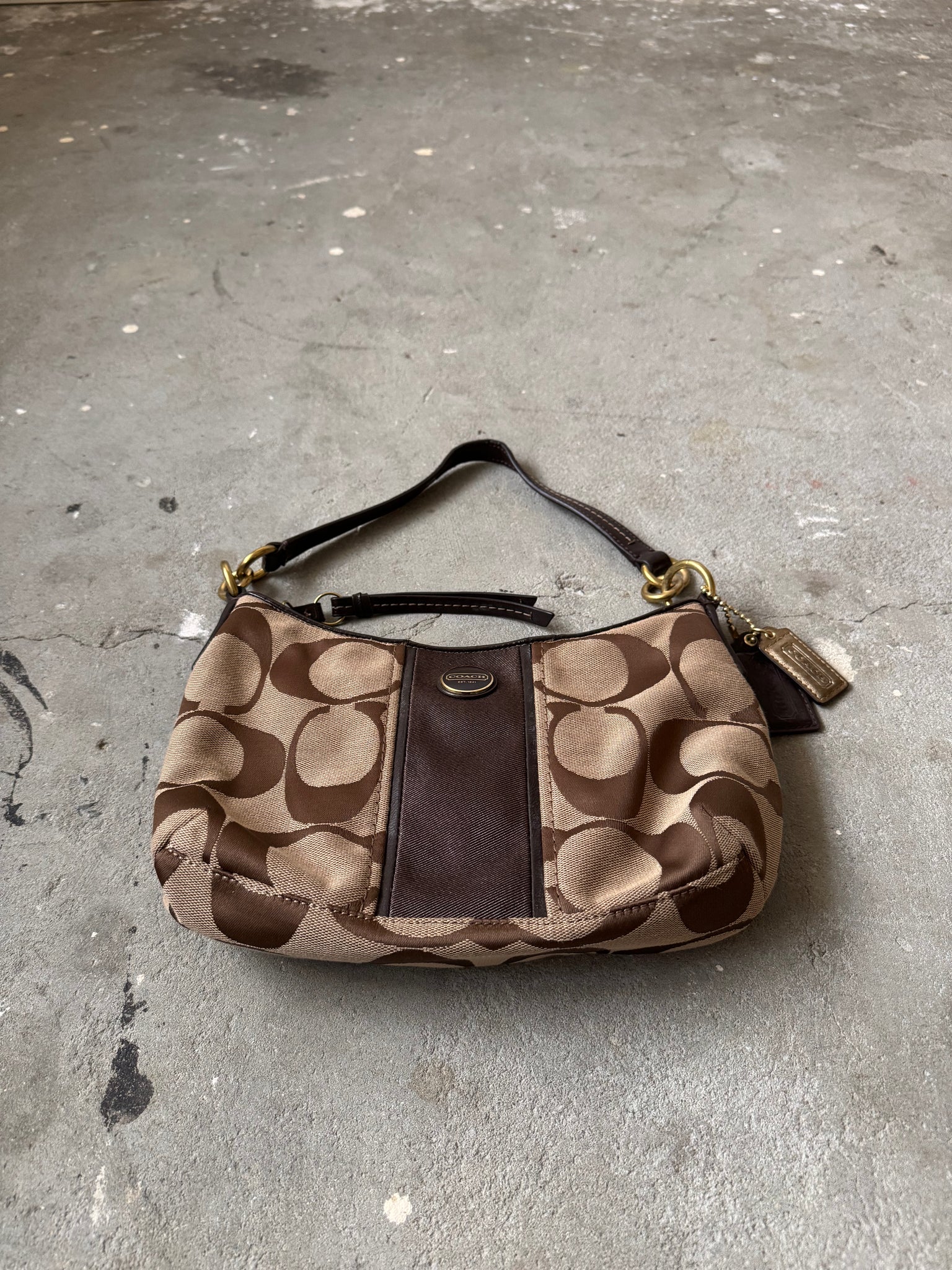 Coach 2Way Signature Stripe ShoulderBag Beige/Brown