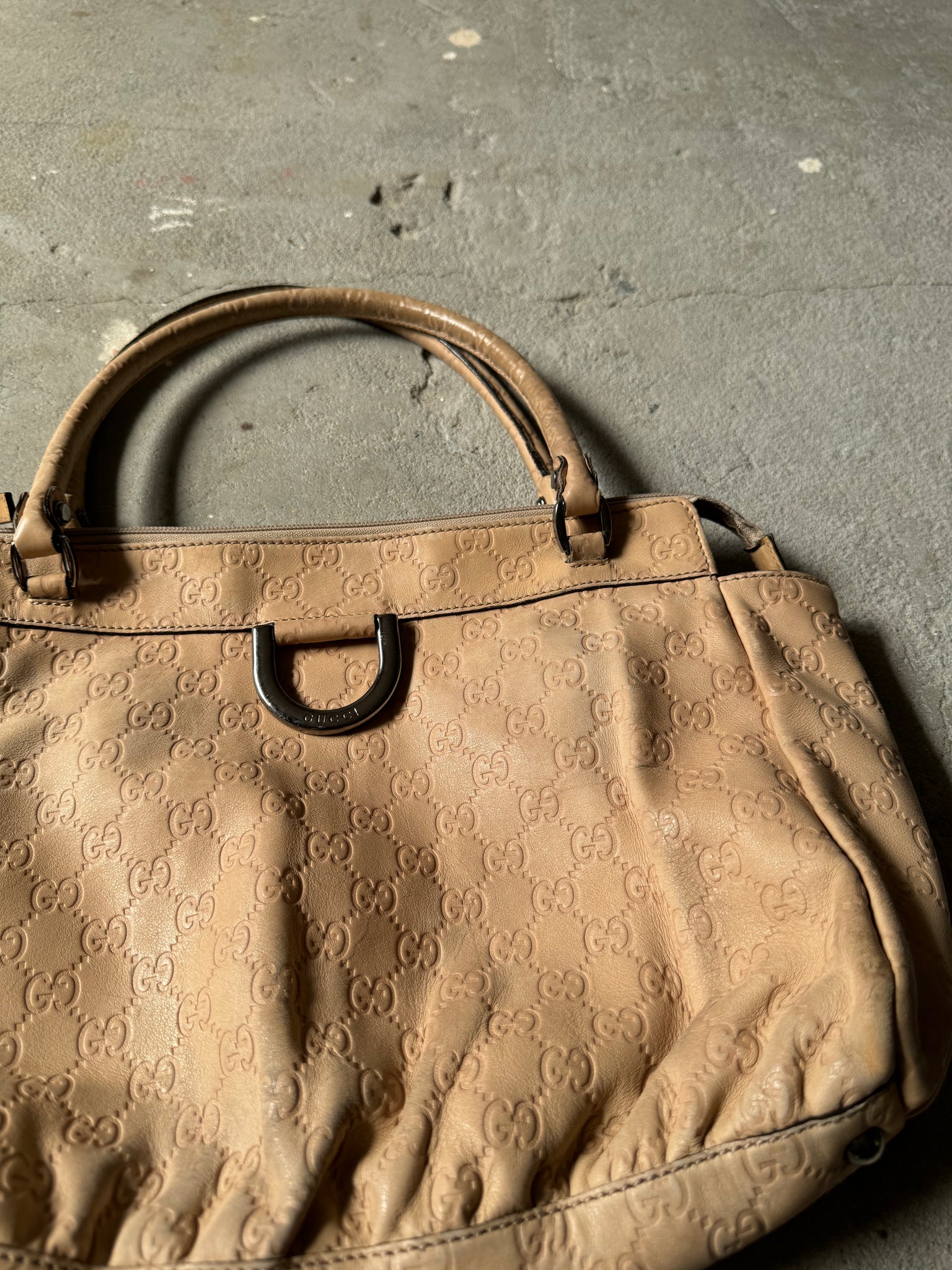 Gucci GG Monogram Leather D Ring HandBag Beige
