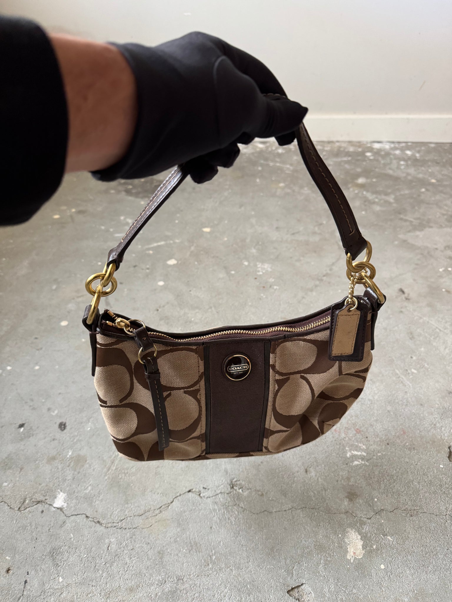 Coach 2Way Signature Stripe ShoulderBag Beige/Brown
