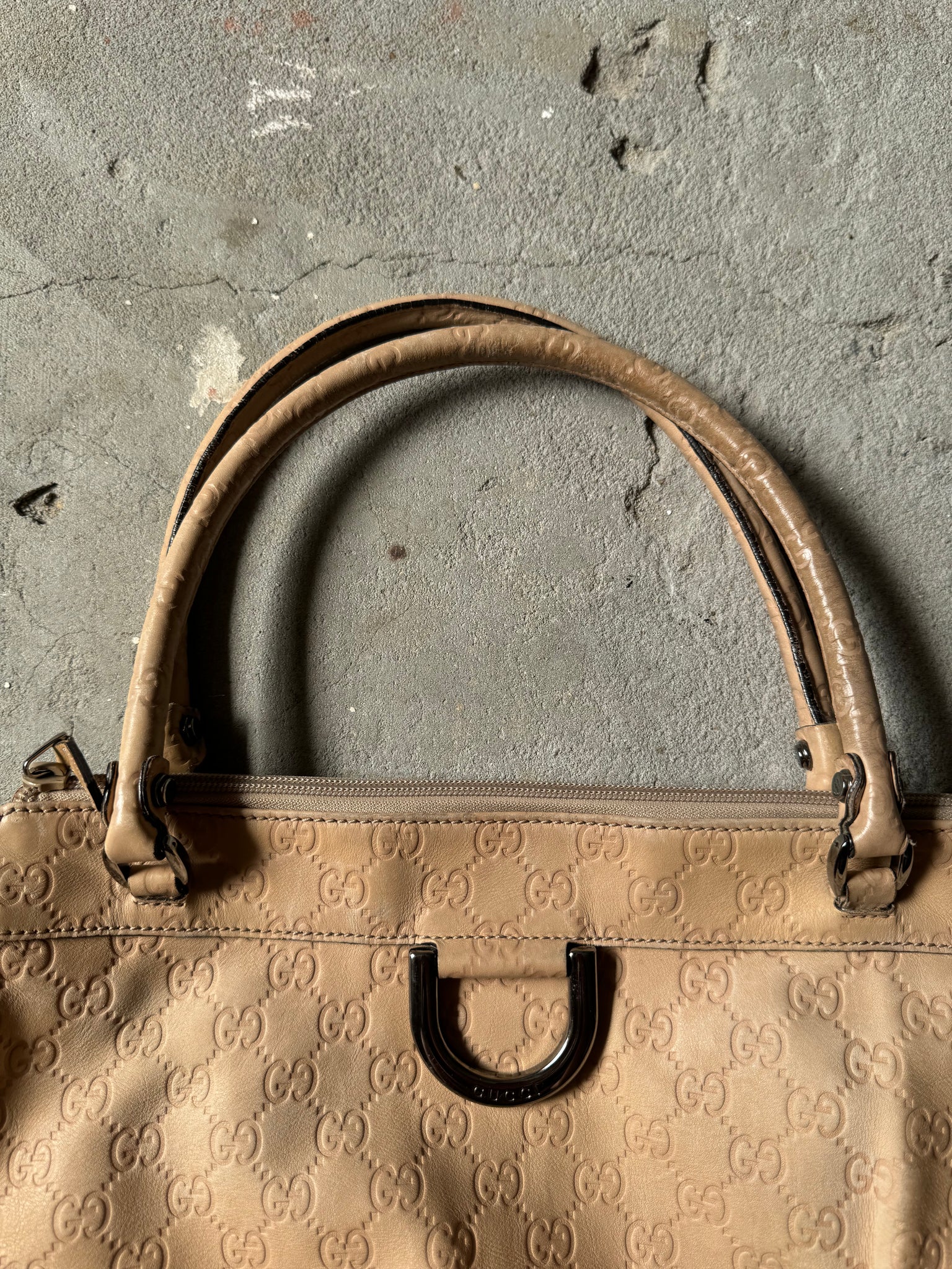Gucci GG Monogram Leather D Ring HandBag Beige