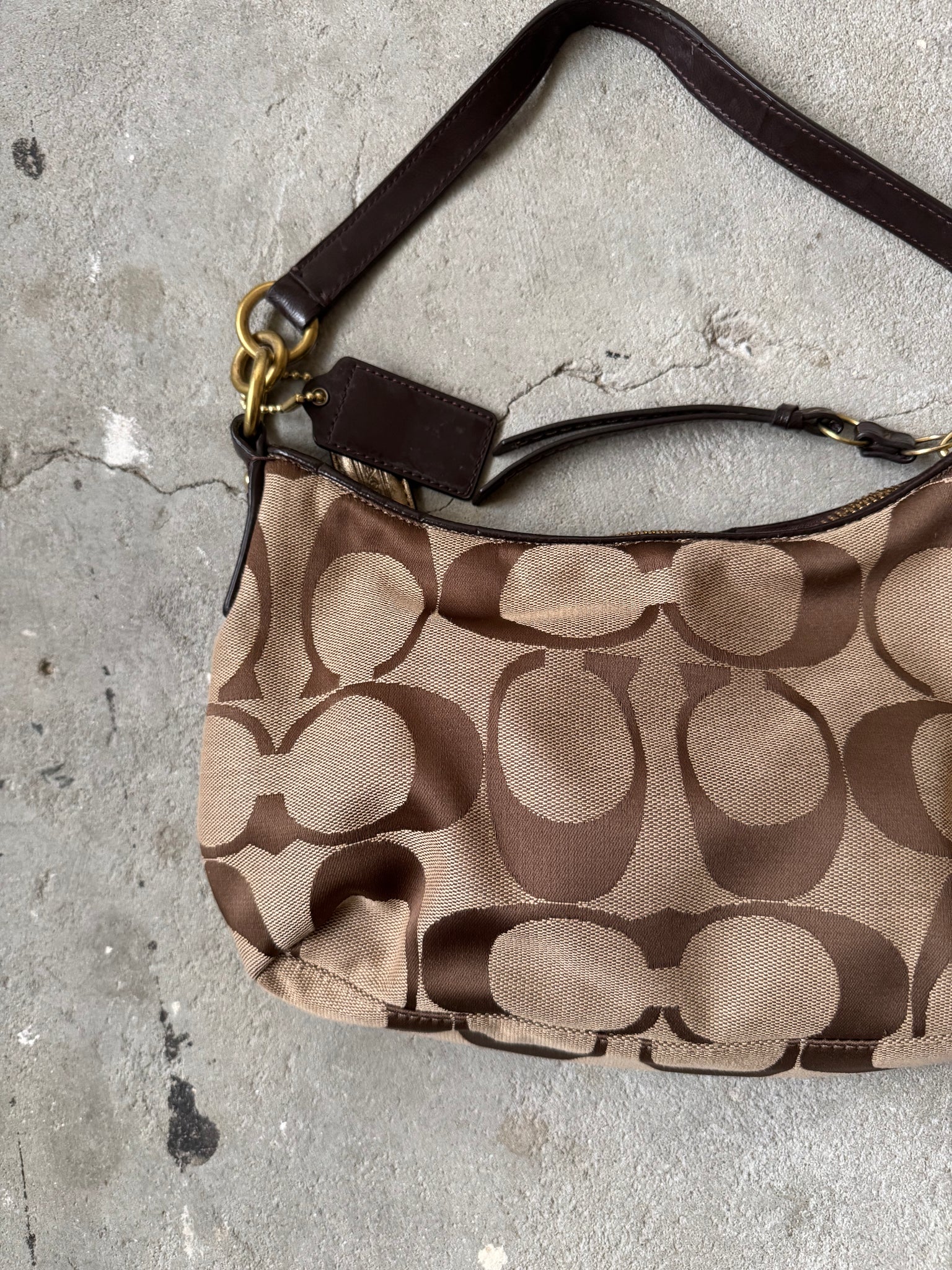 Coach 2Way Signature Stripe ShoulderBag Beige/Brown