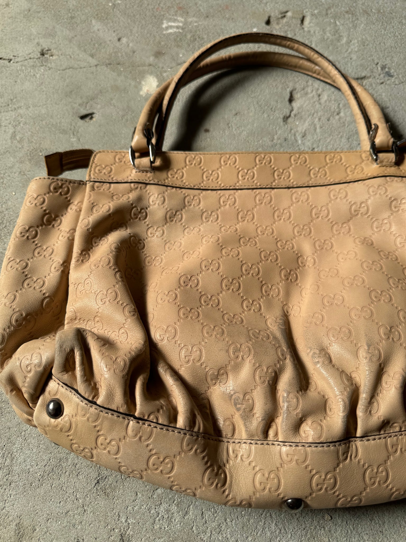 Gucci GG Monogram Leather D Ring HandBag Beige