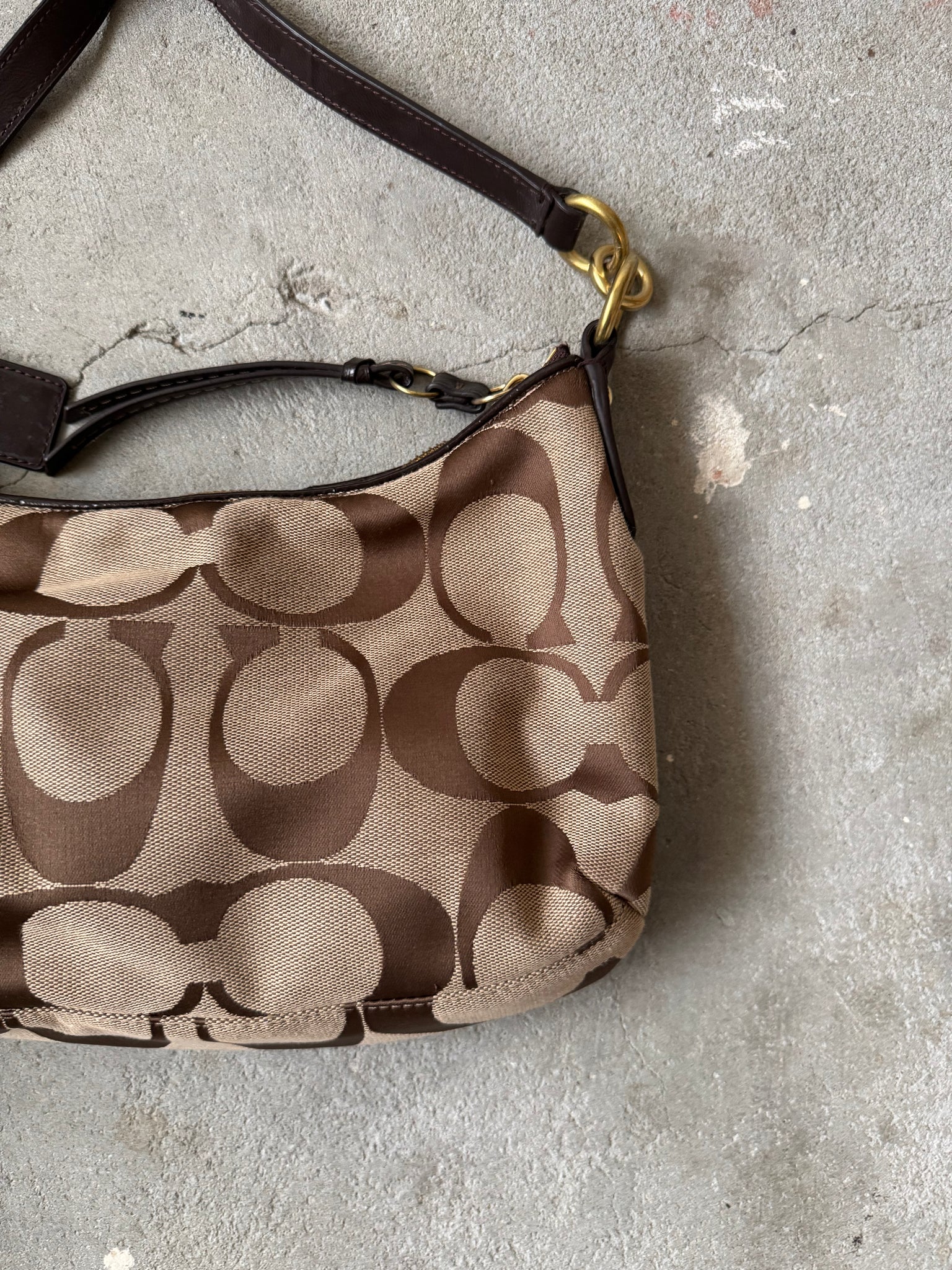 Coach 2Way Signature Stripe ShoulderBag Beige/Brown