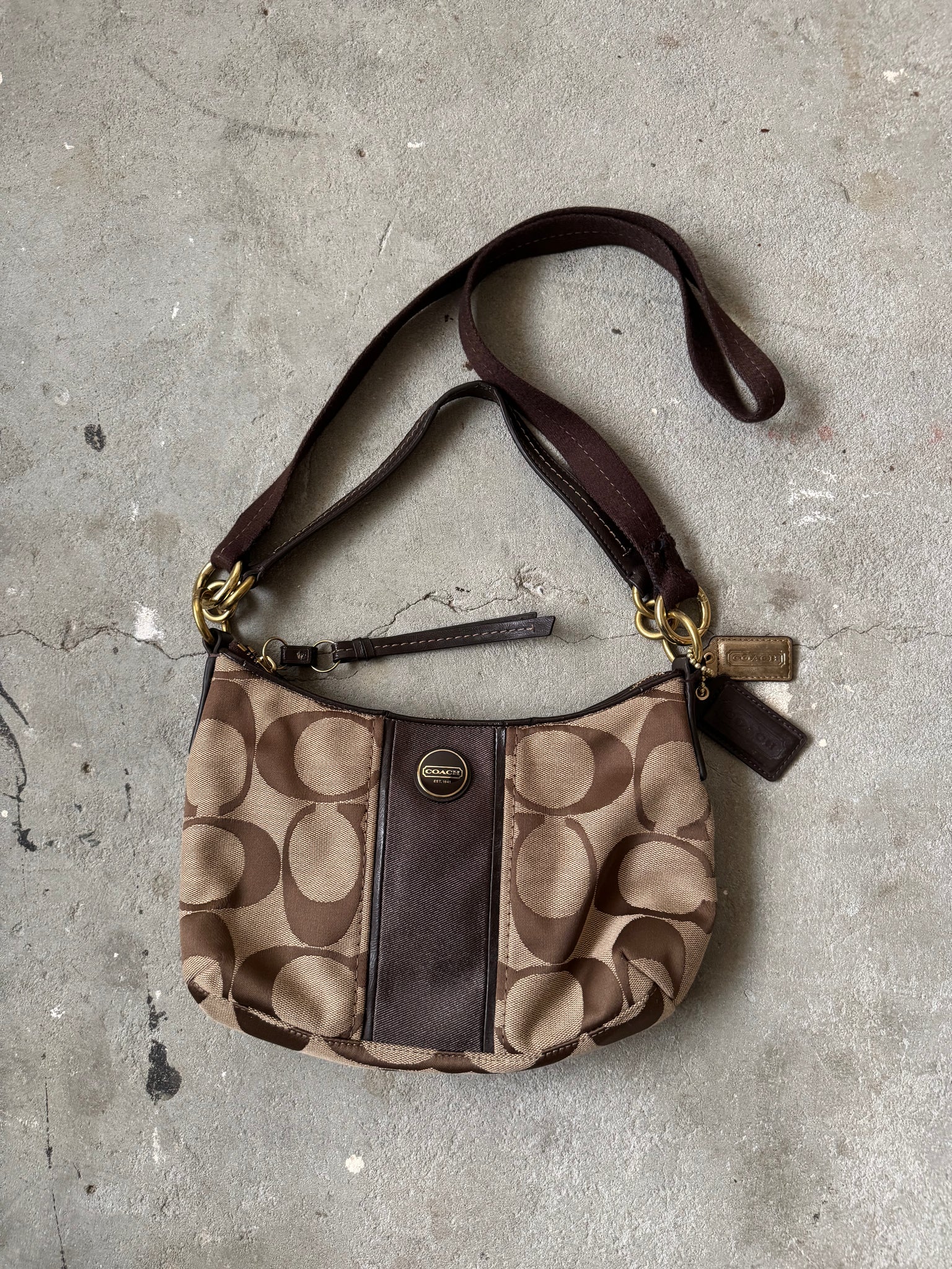 Coach 2Way Signature Stripe ShoulderBag Beige/Brown