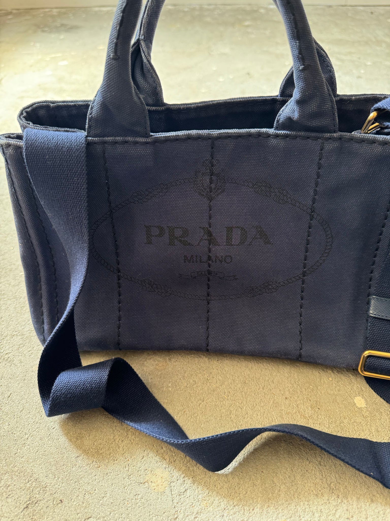Prada 2Way Canapa Tote Bag Navy Blue