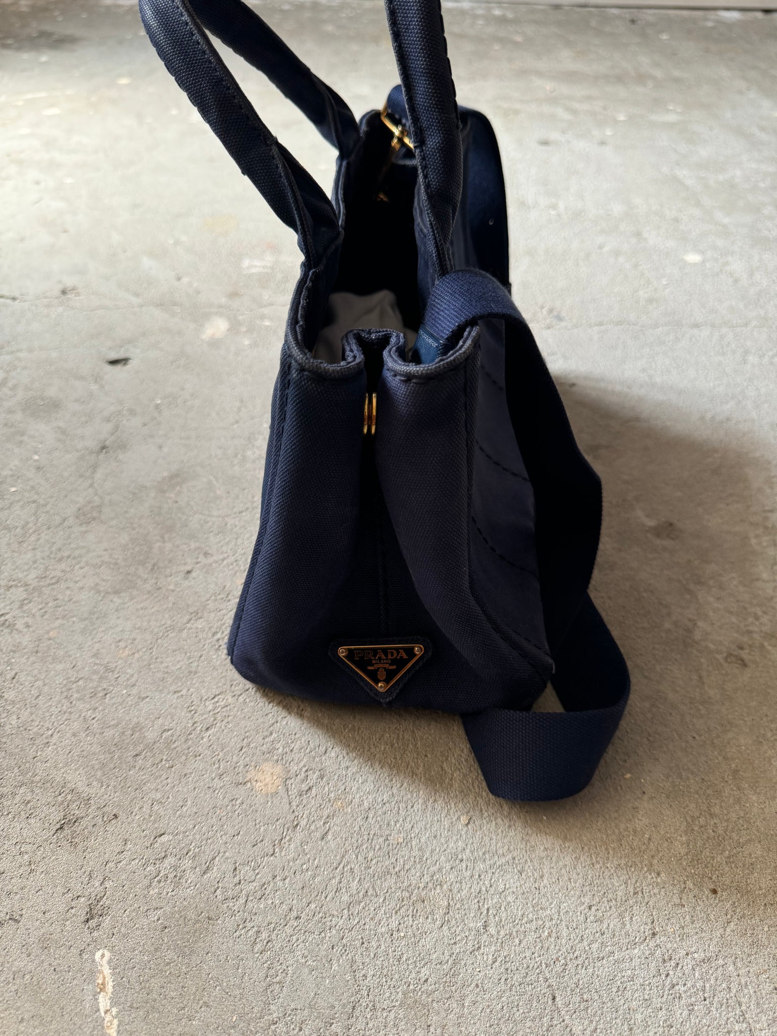 Prada 2Way Canapa Tote Bag Navy Blue