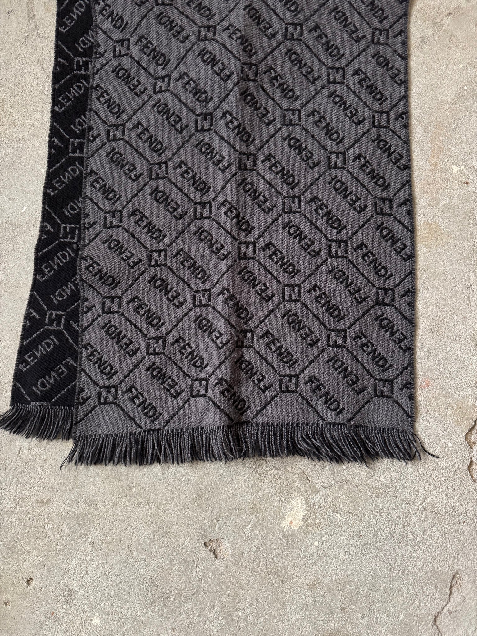 Fendi FF Logo Wool Scarf Grey/Black
