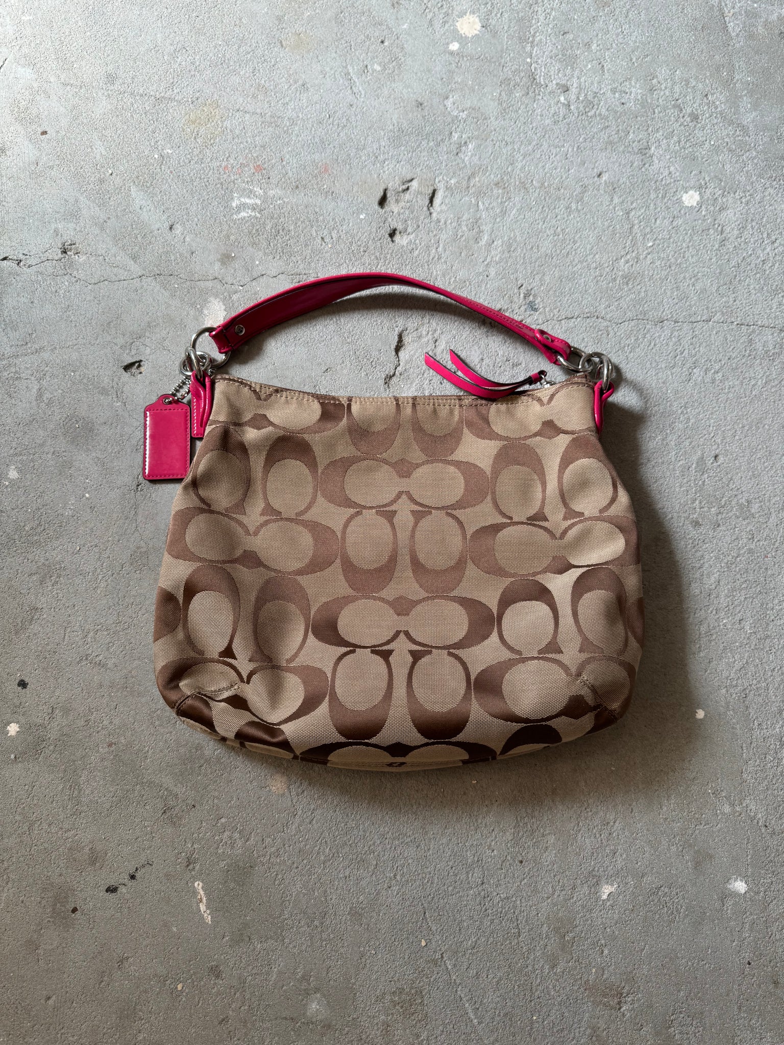 Coach 2Way Signature Pocket Hobo Daisy Shoulder Bag Beige/Pink