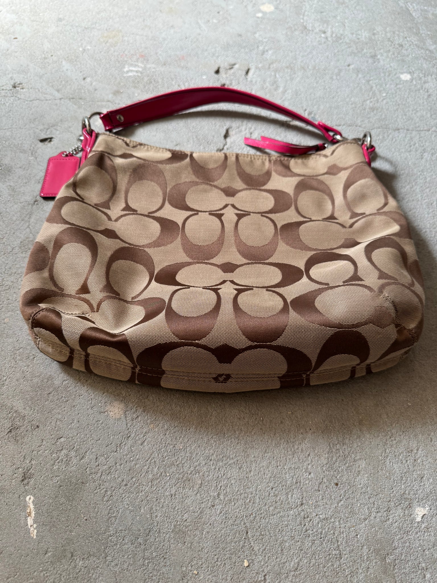 Coach 2Way Signature Pocket Hobo Daisy Shoulder Bag Beige/Pink