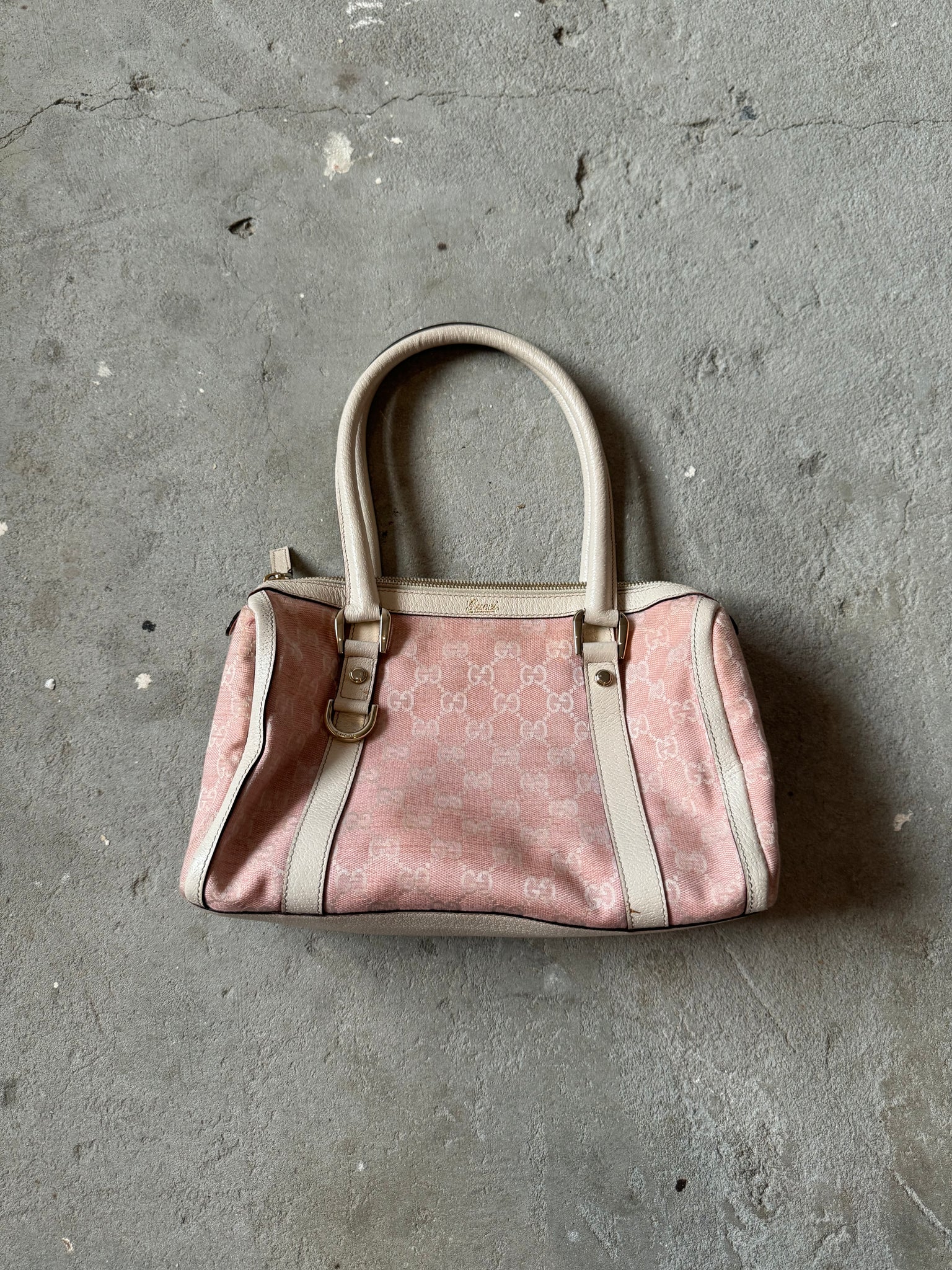 Gucci GG Monogram Boston Canvas ShoulderBag Pink/White