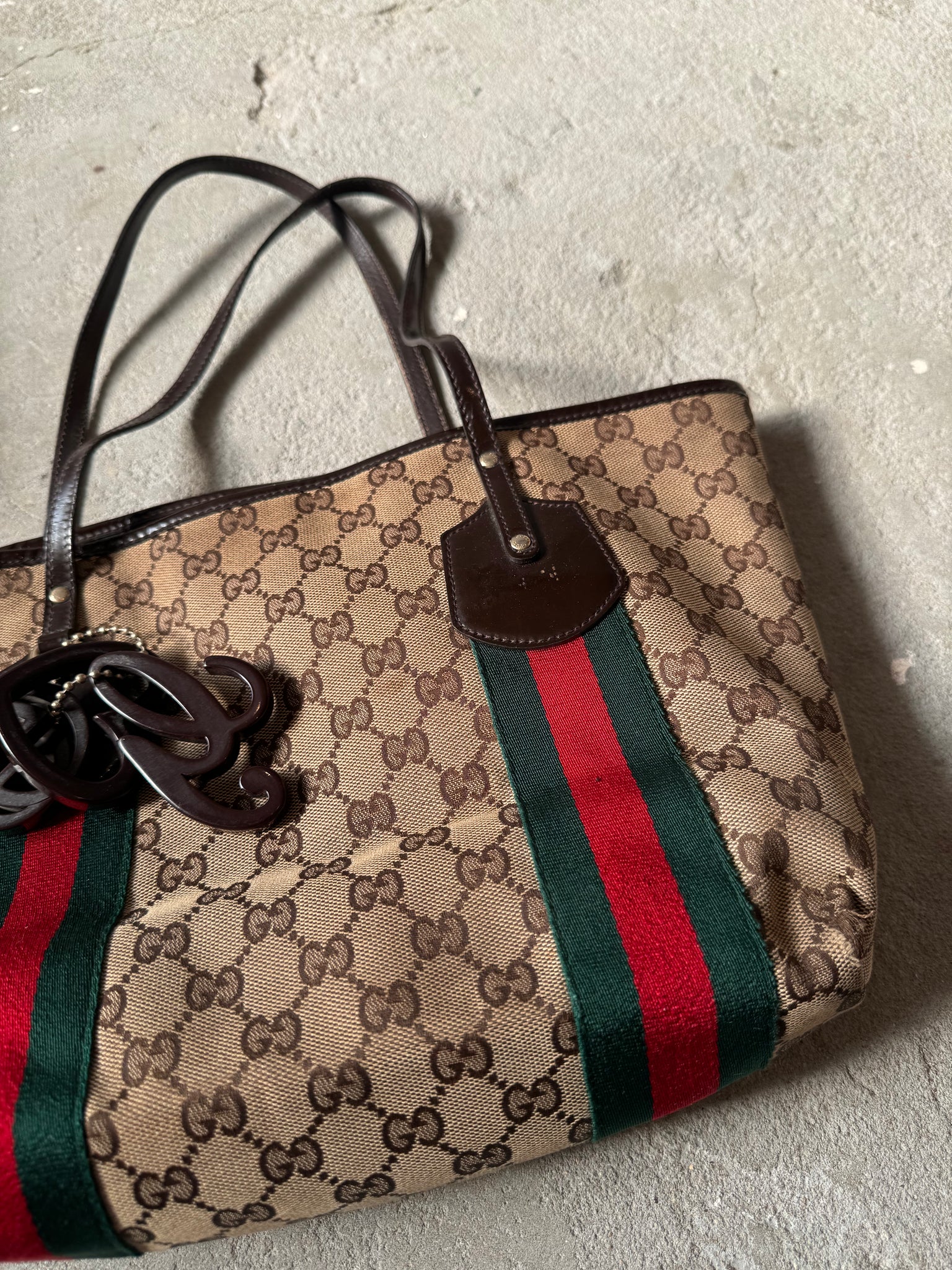 Gucci GG Monogram Jolicoeur Tote Bag Beige/Red/Green