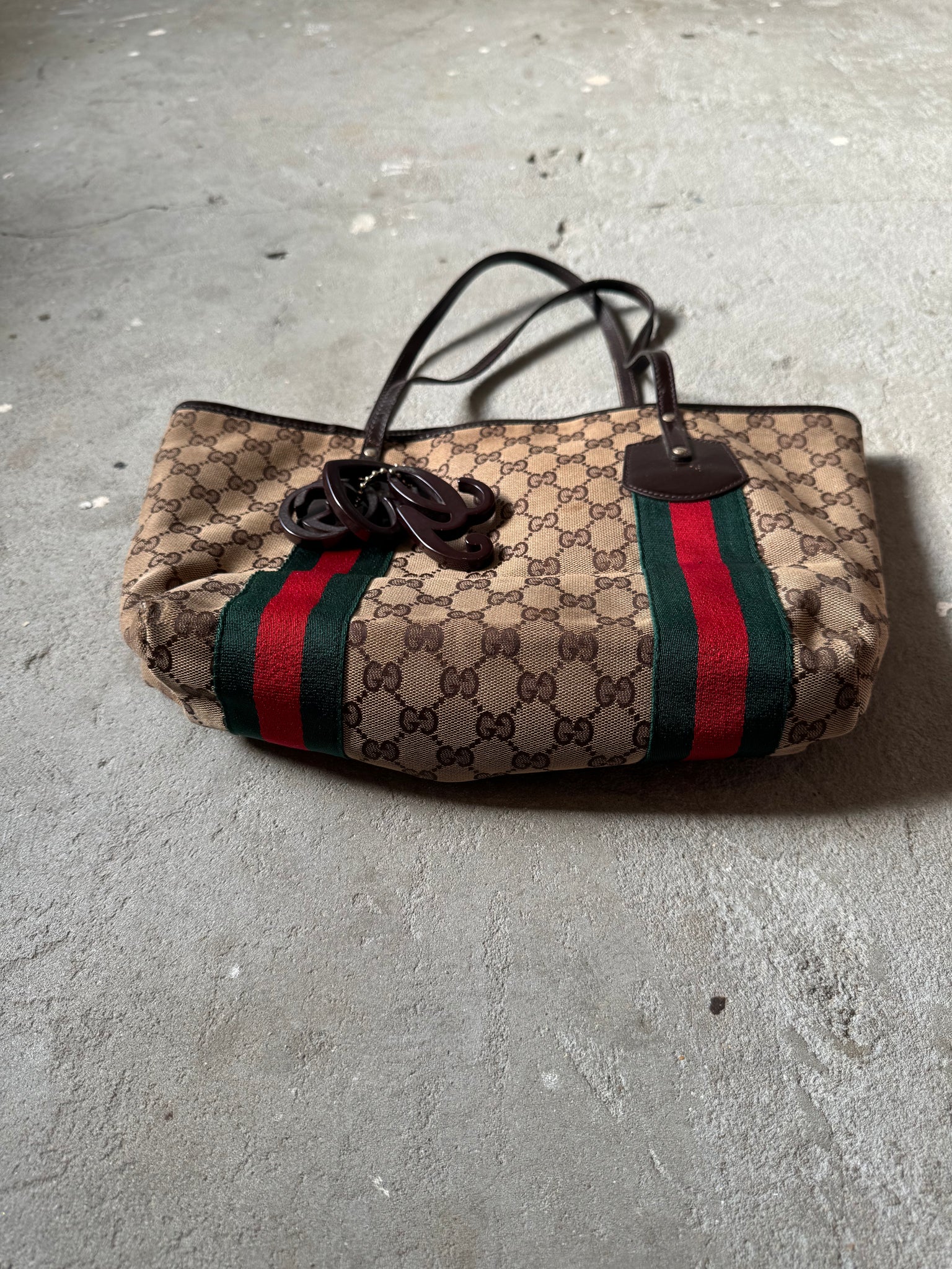 Gucci GG Monogram Jolicoeur Tote Bag Beige/Red/Green