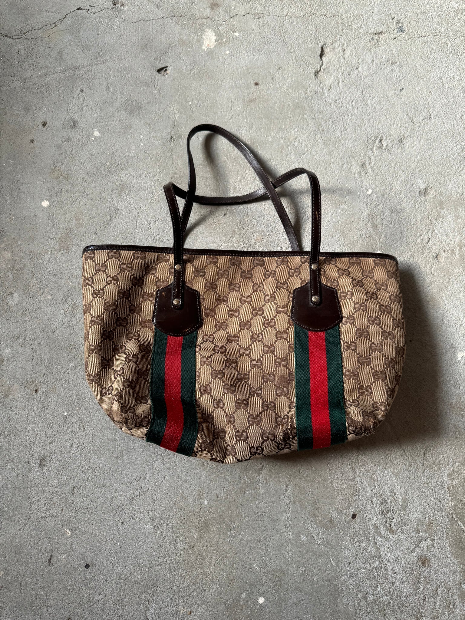 Gucci GG Monogram Jolicoeur Tote Bag Beige/Red/Green