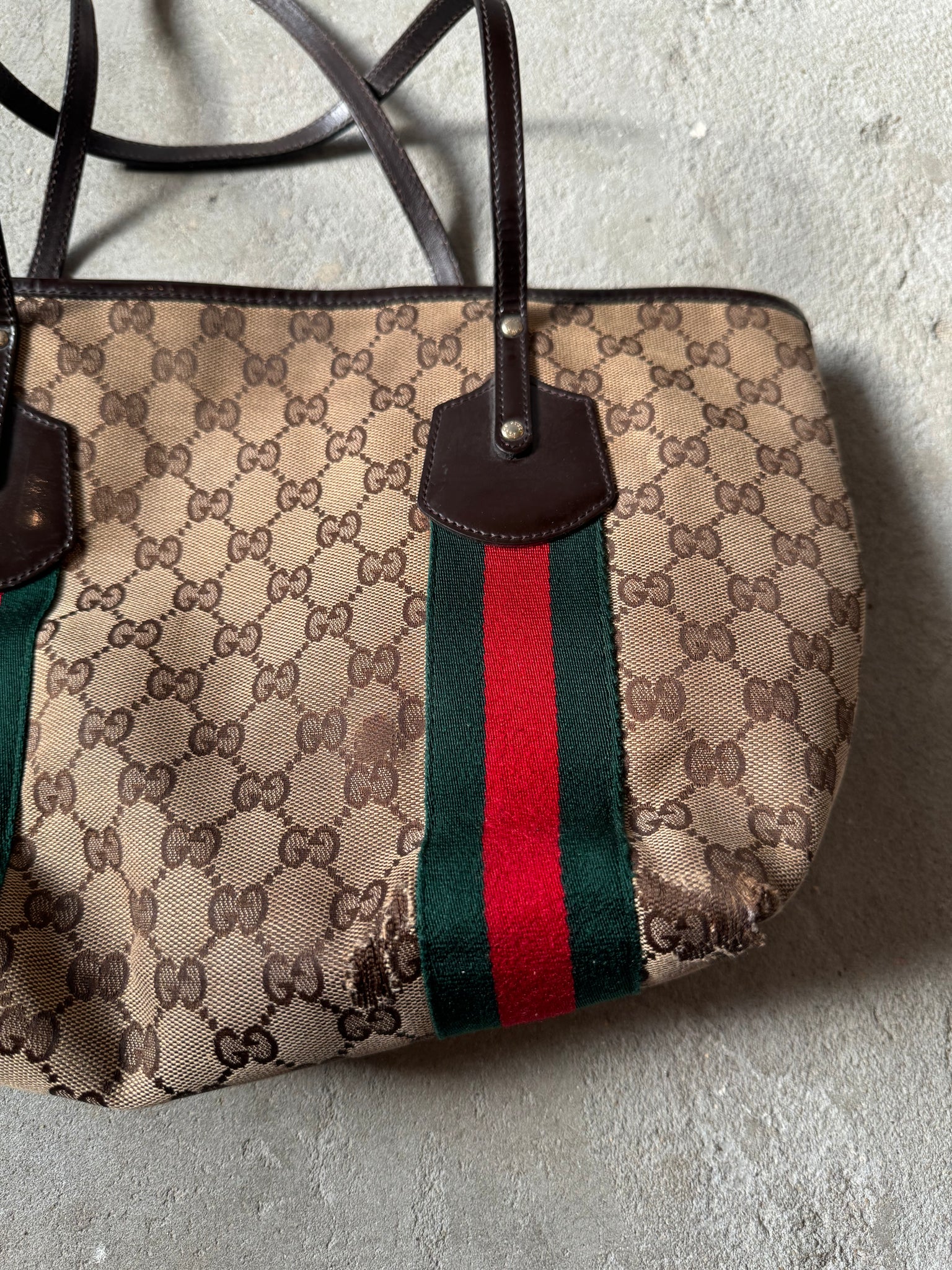 Gucci GG Monogram Jolicoeur Tote Bag Beige/Red/Green