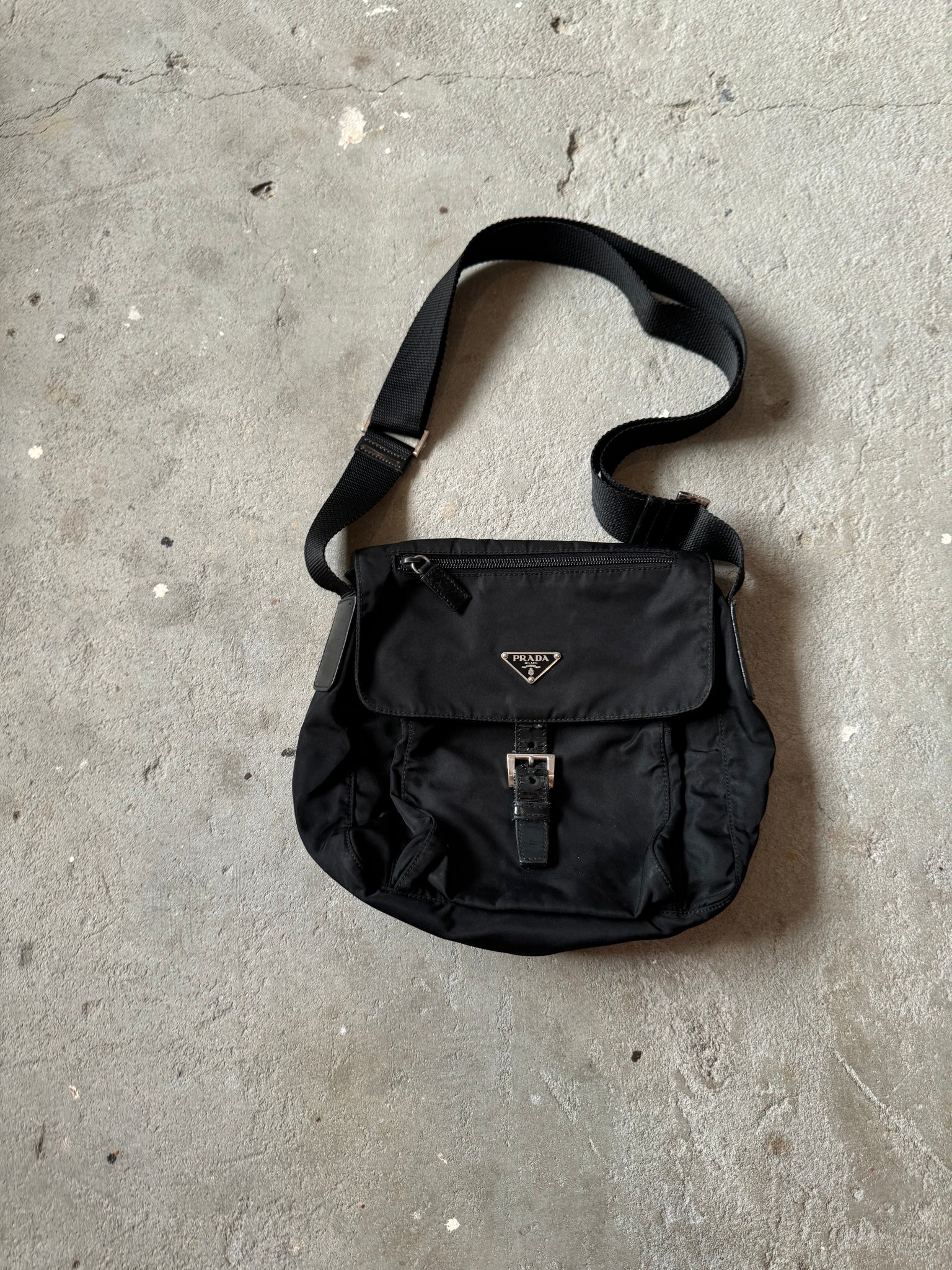 Prada Nylon Front Buckle CrossBody Bag Black