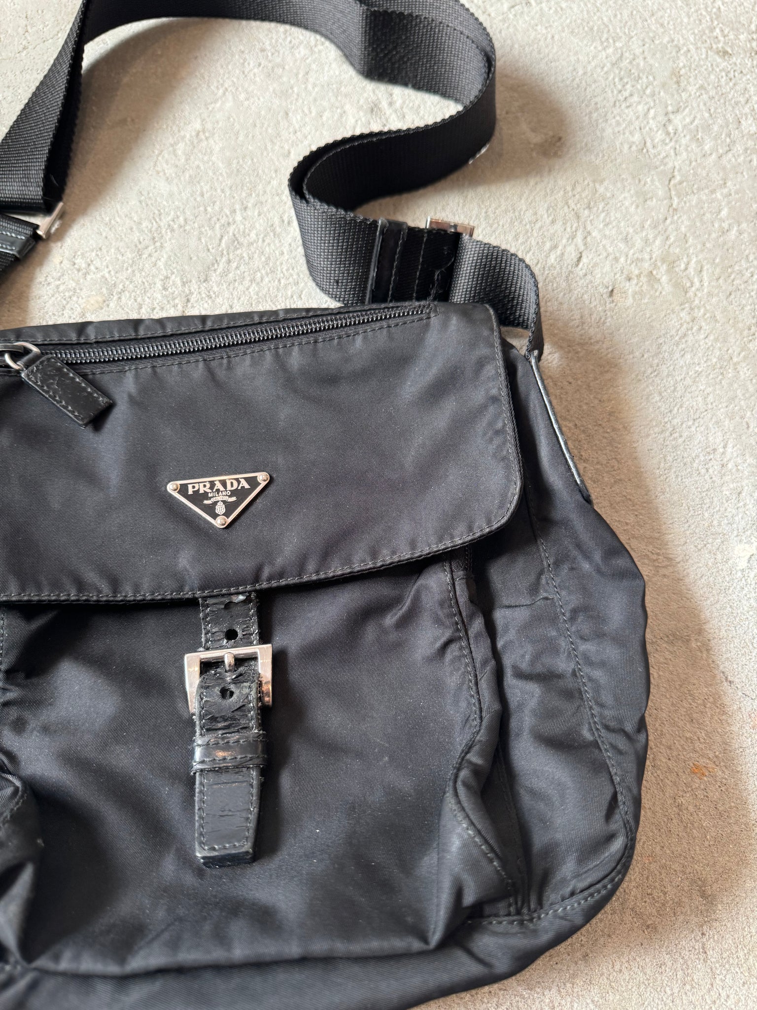 Prada Nylon Front Buckle CrossBody Bag Black