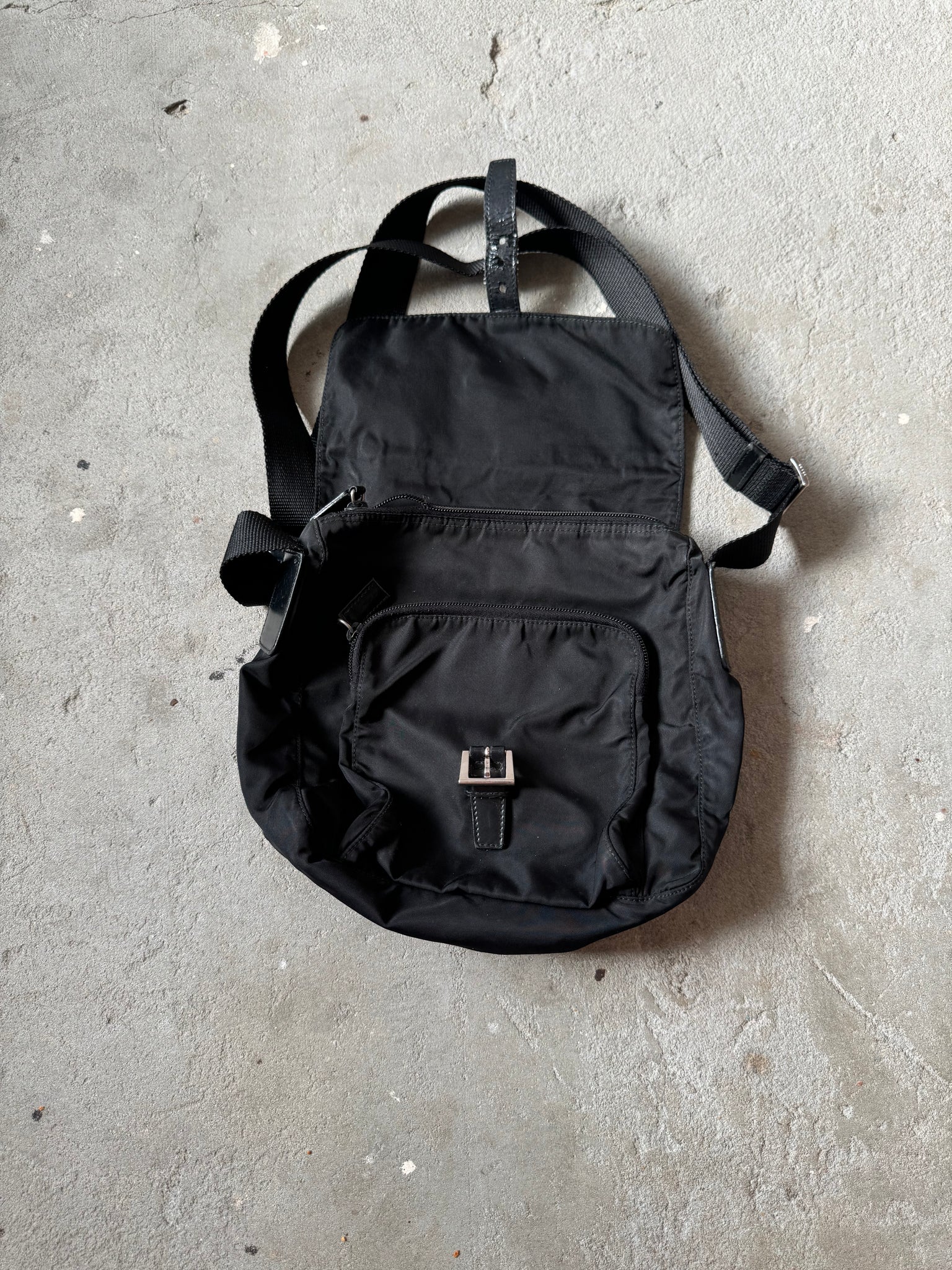 Prada Nylon Front Buckle CrossBody Bag Black