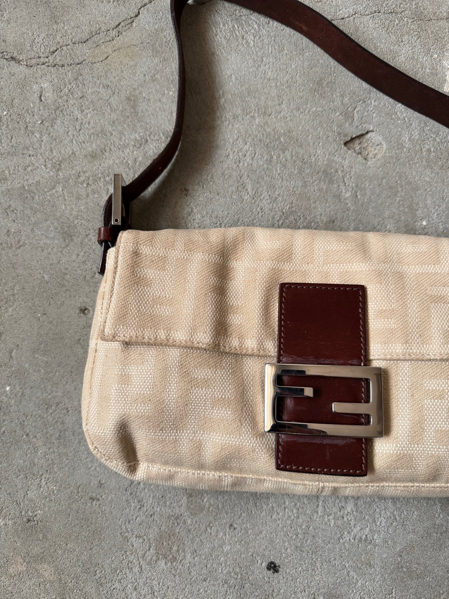 Fendi Zucca Print Baguette Bag Cream