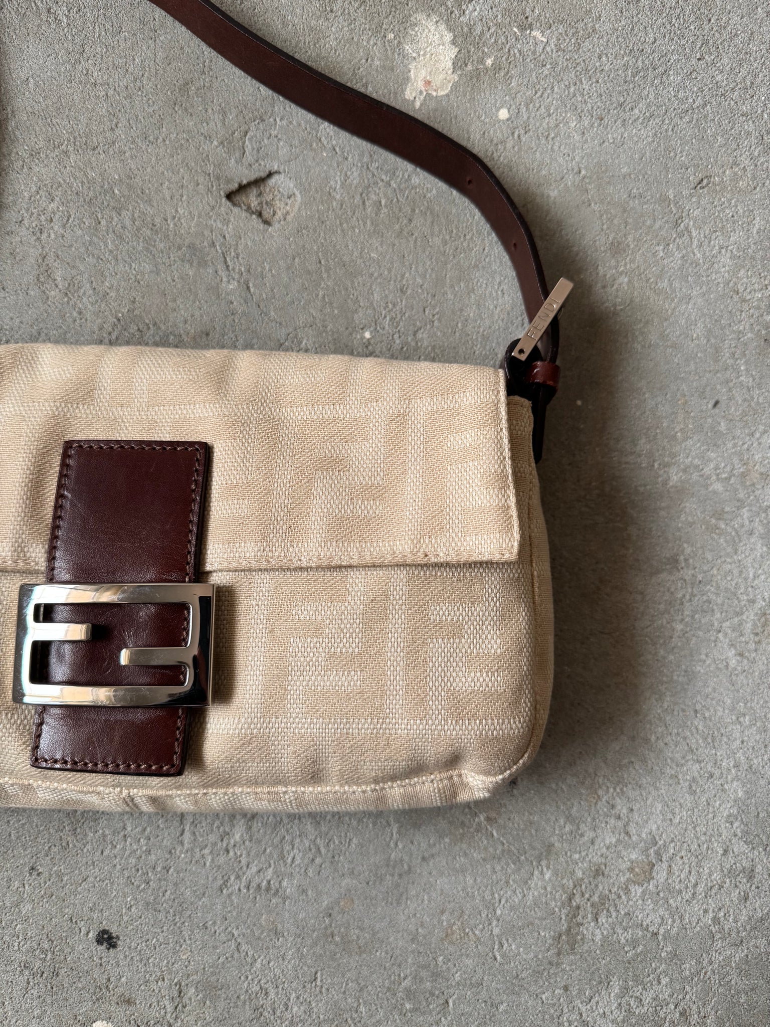 Fendi Zucca Print Baguette Bag Cream