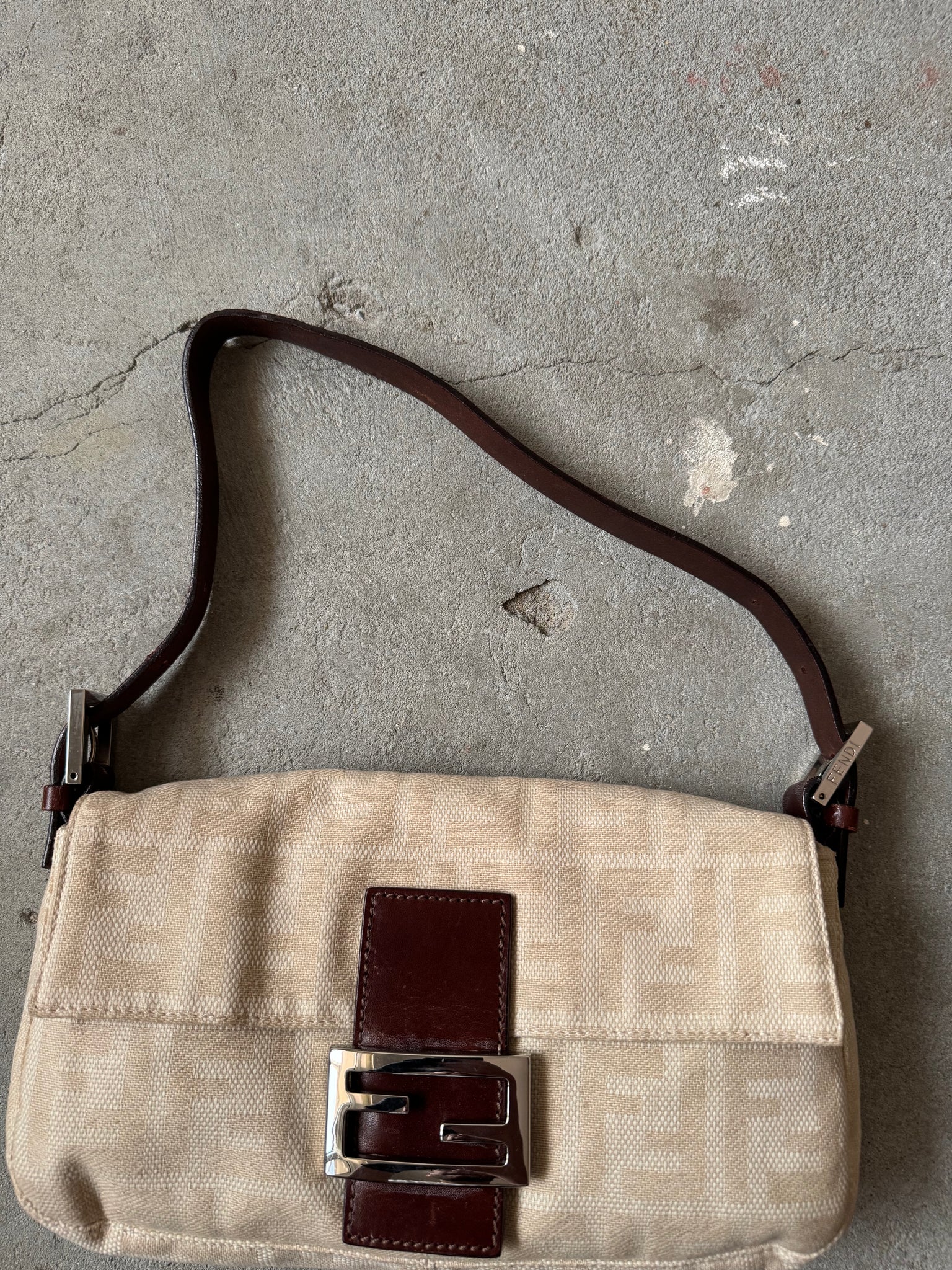 Fendi Zucca Print Baguette Bag Cream