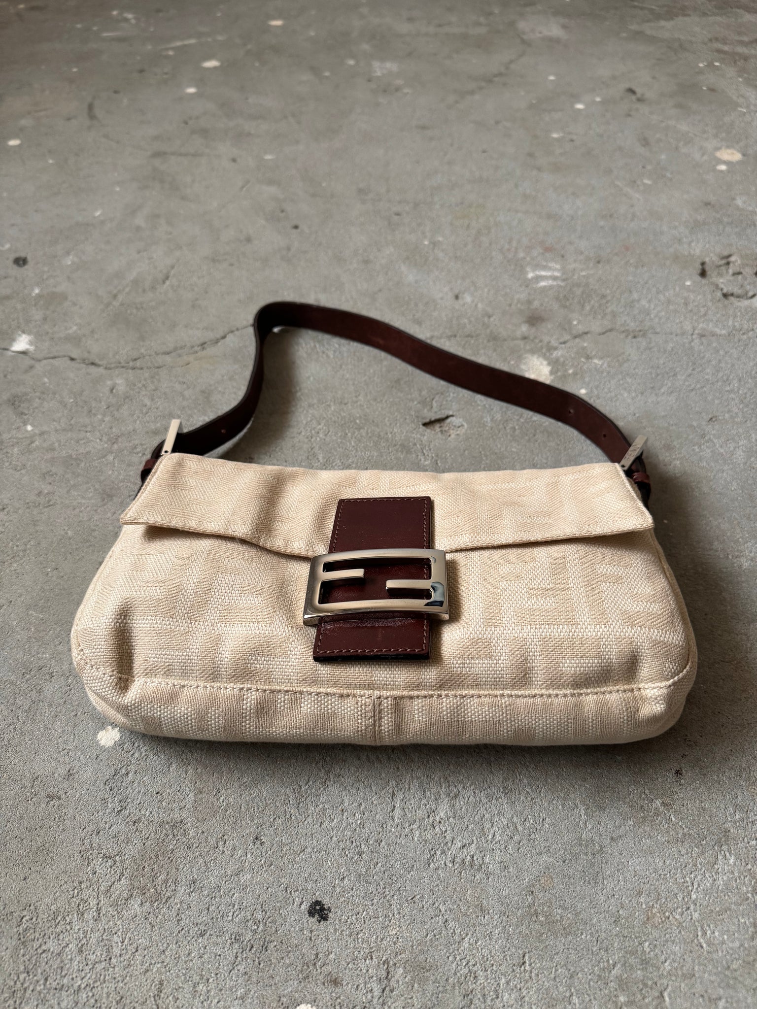 Fendi Zucca Print Baguette Bag Cream