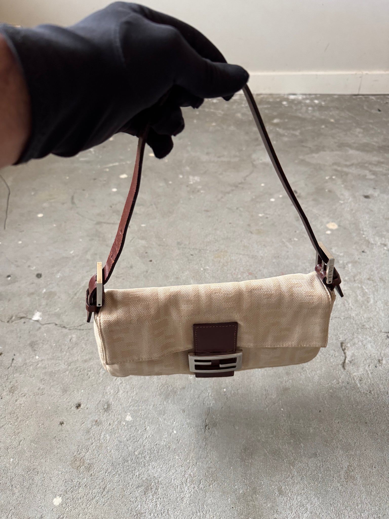 Fendi Zucca Print Baguette Bag Cream