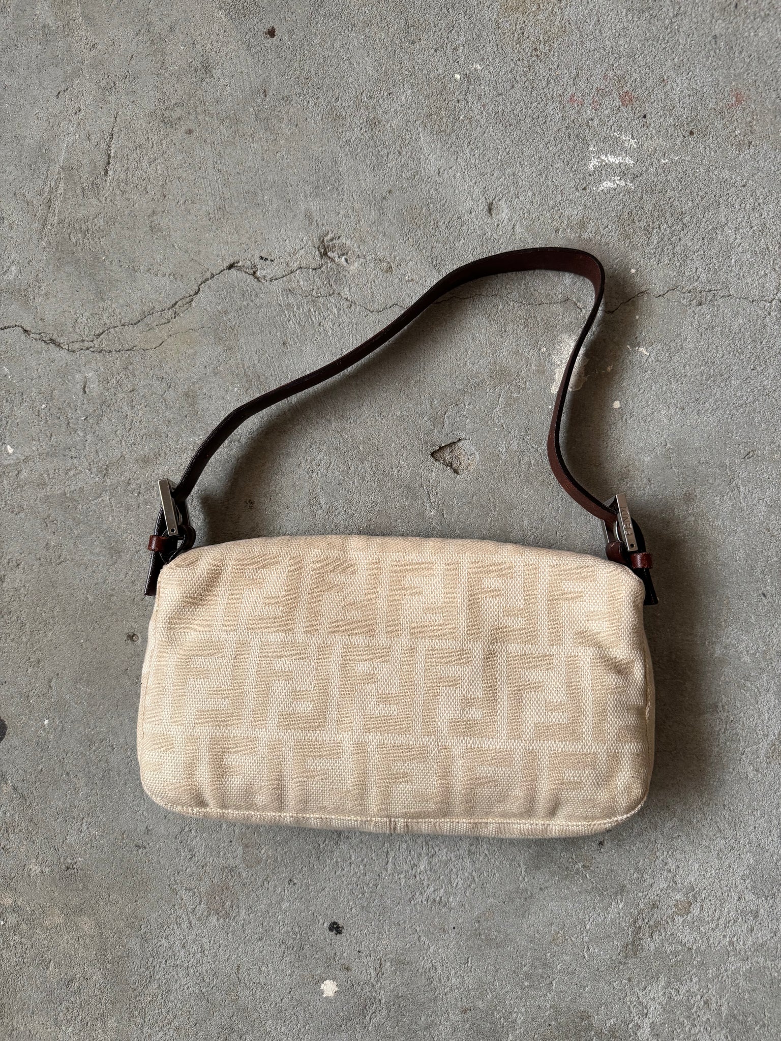 Fendi Zucca Print Baguette Bag Cream