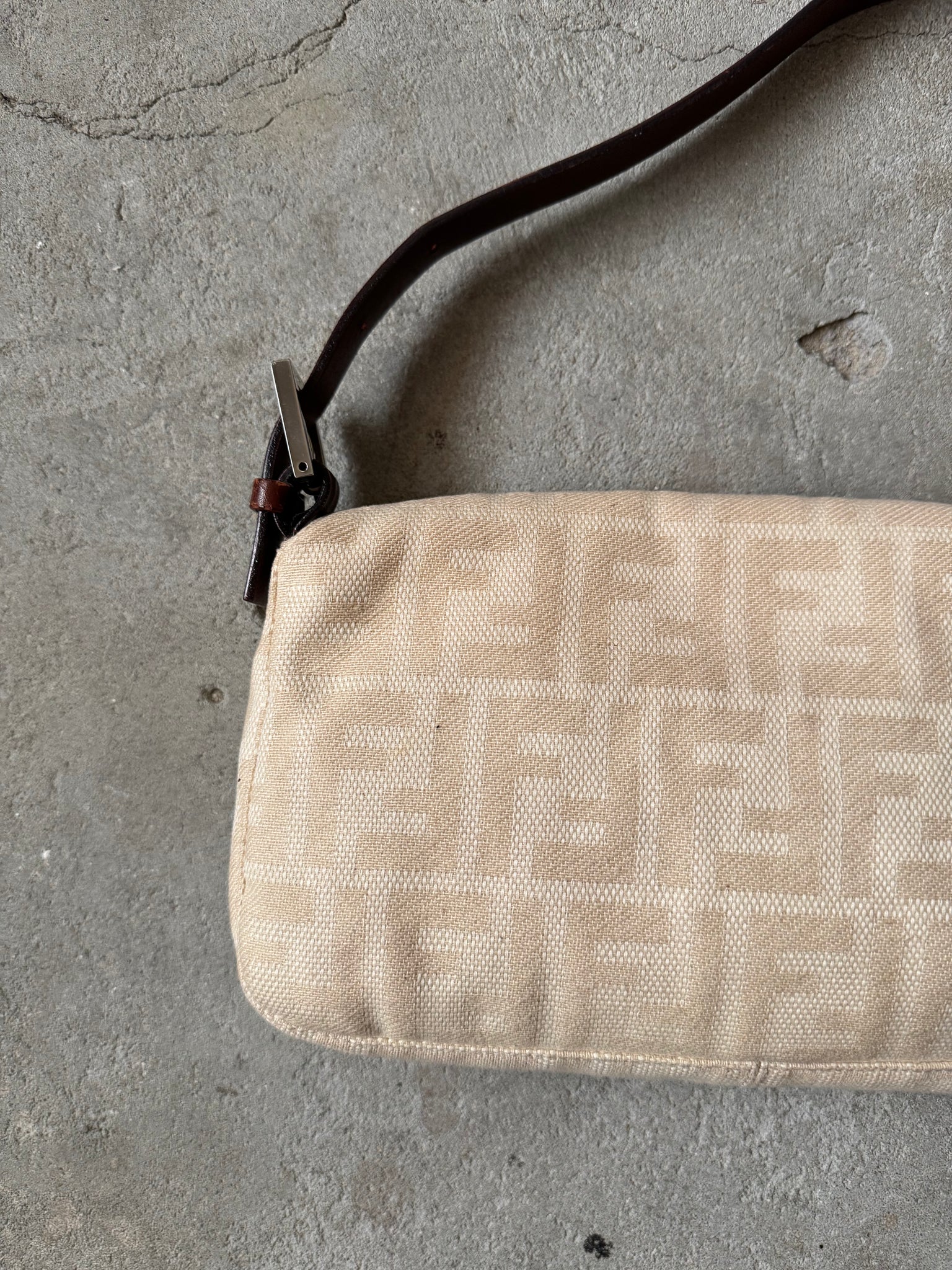 Fendi Zucca Print Baguette Bag Cream