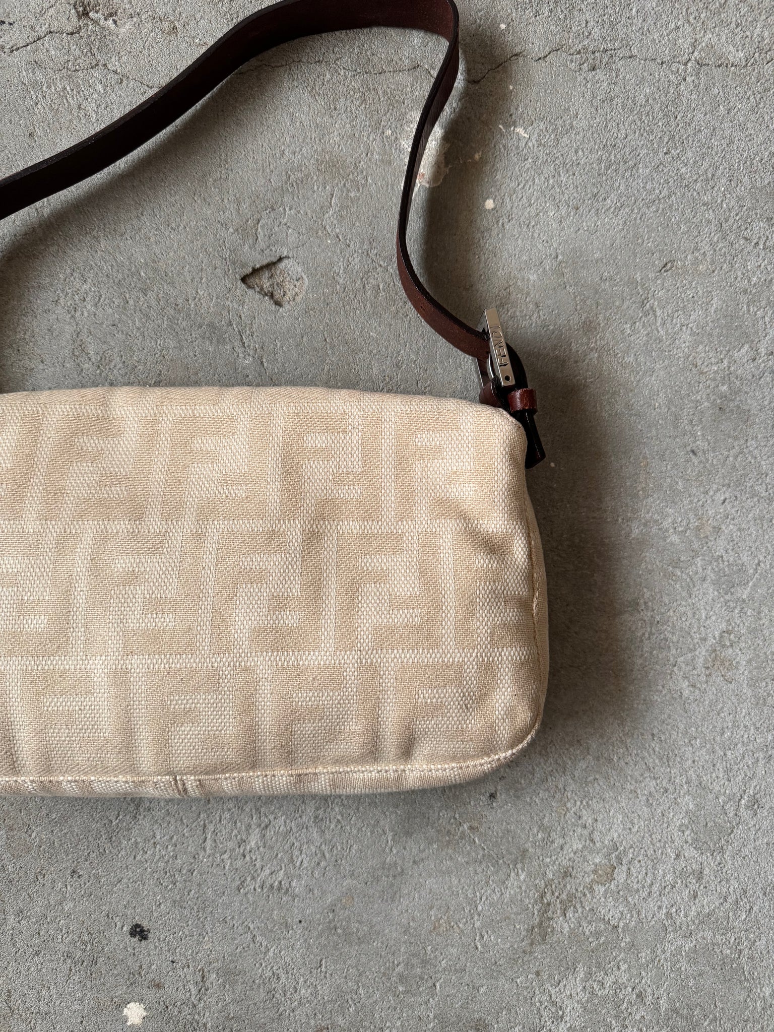 Fendi Zucca Print Baguette Bag Cream