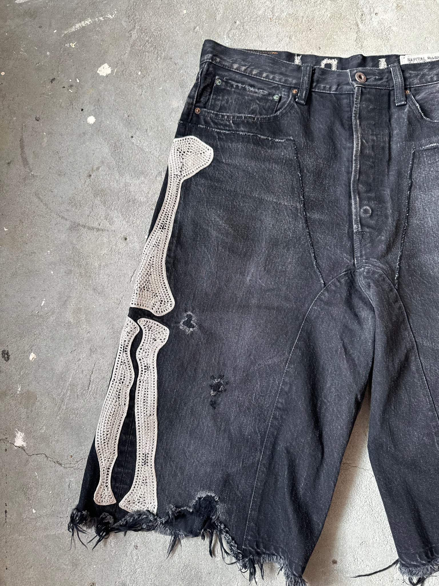 Kapital Kountry Skeleton Black Denim Shorts