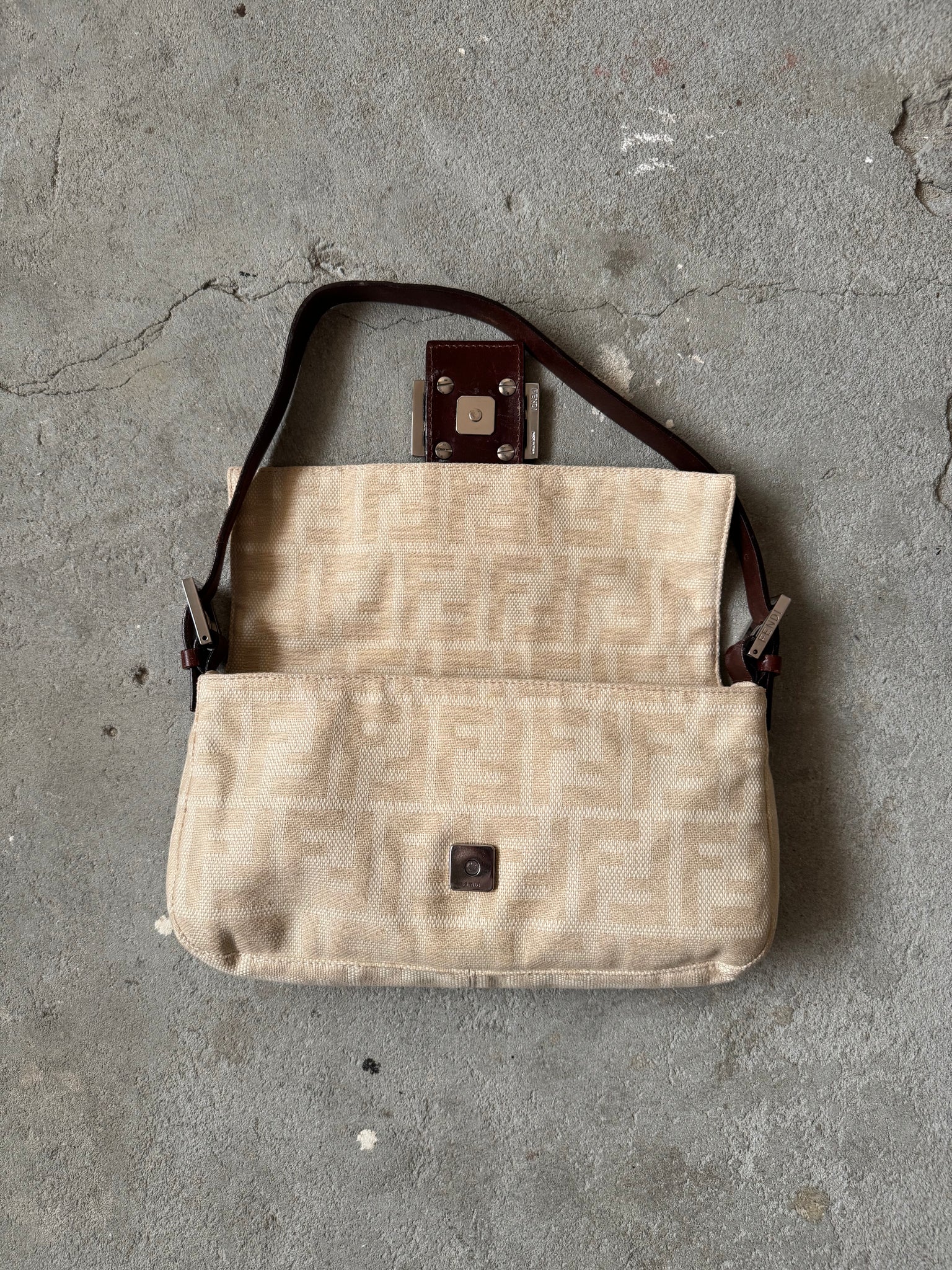 Fendi Zucca Print Baguette Bag Cream