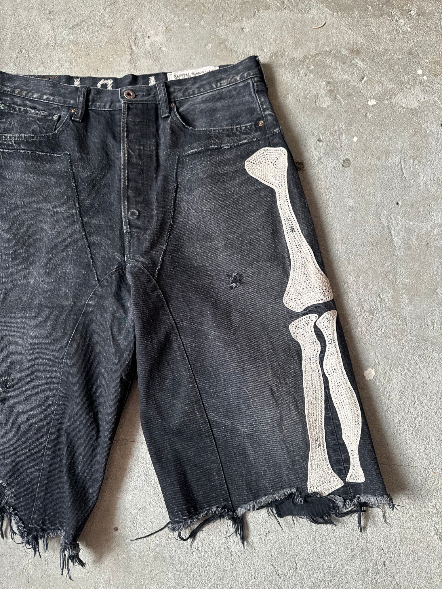 Kapital Kountry Skeleton Black Denim Shorts